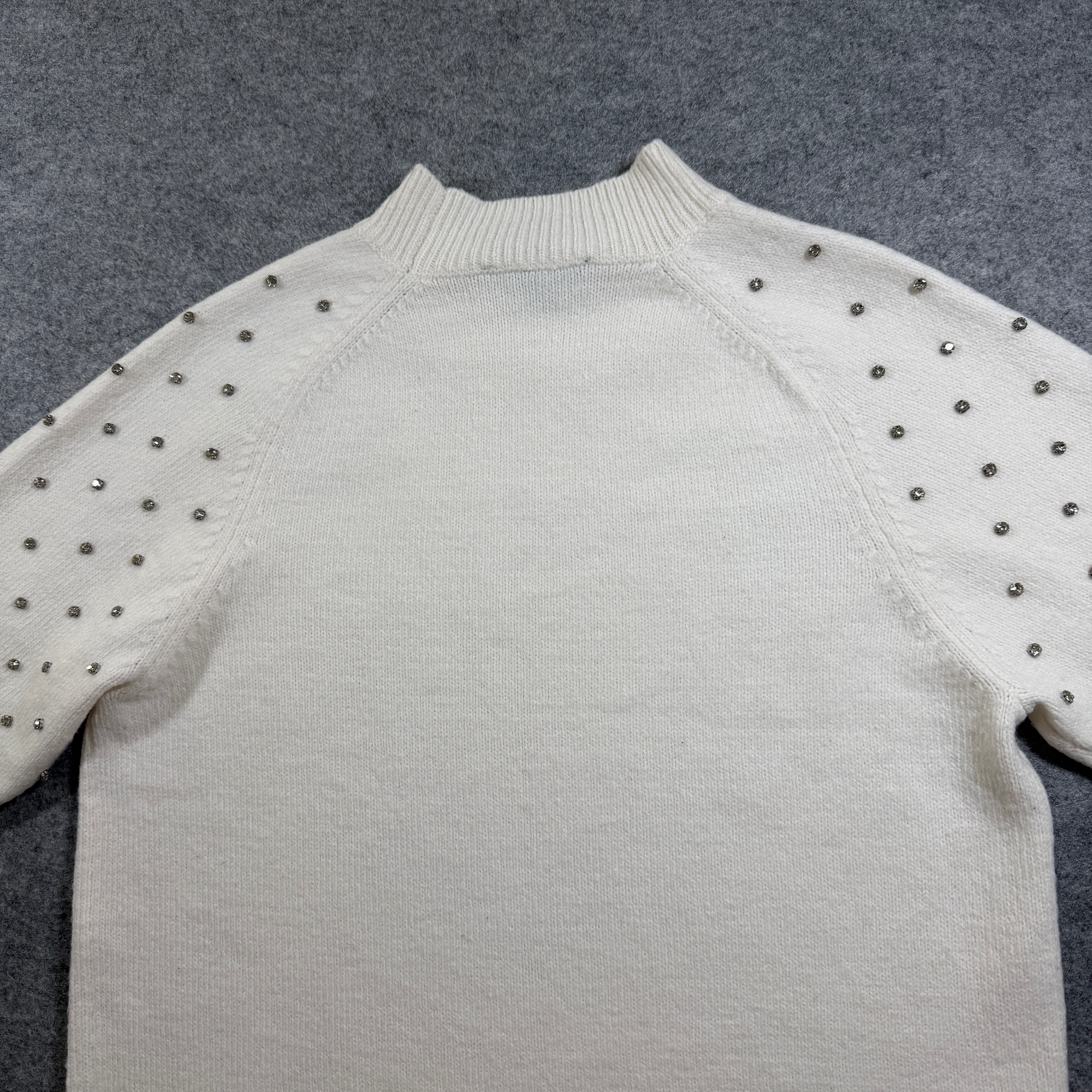 Ann Taylor Sweater Womens S Ivory Wool Blend Rhinestone Embellished Short Sleeve thumbnail 5