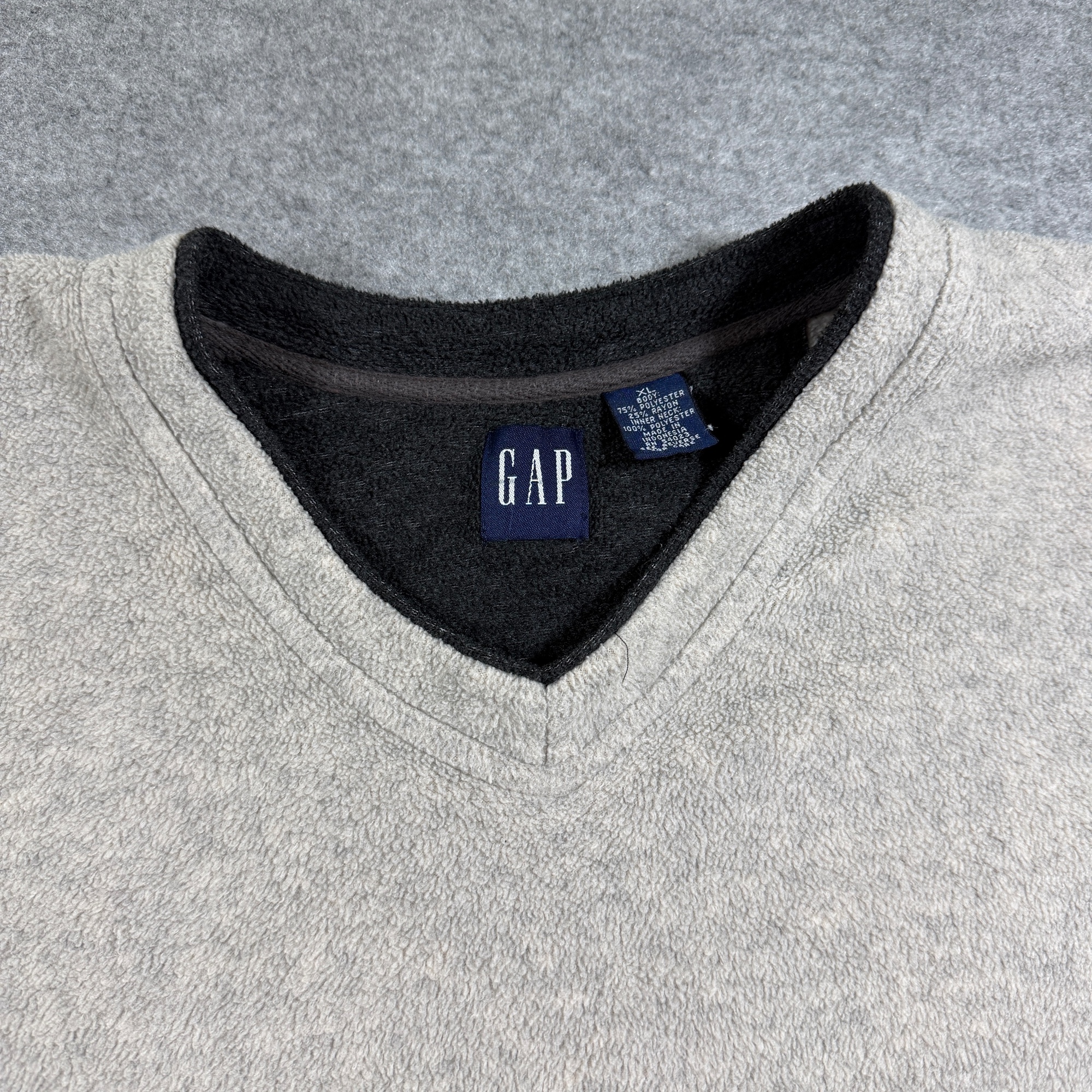 Gap Fleece Pullover Sweater Mens XL Tan Oatmeal V Neck Relaxed Fit Heavyweight thumbnail 3
