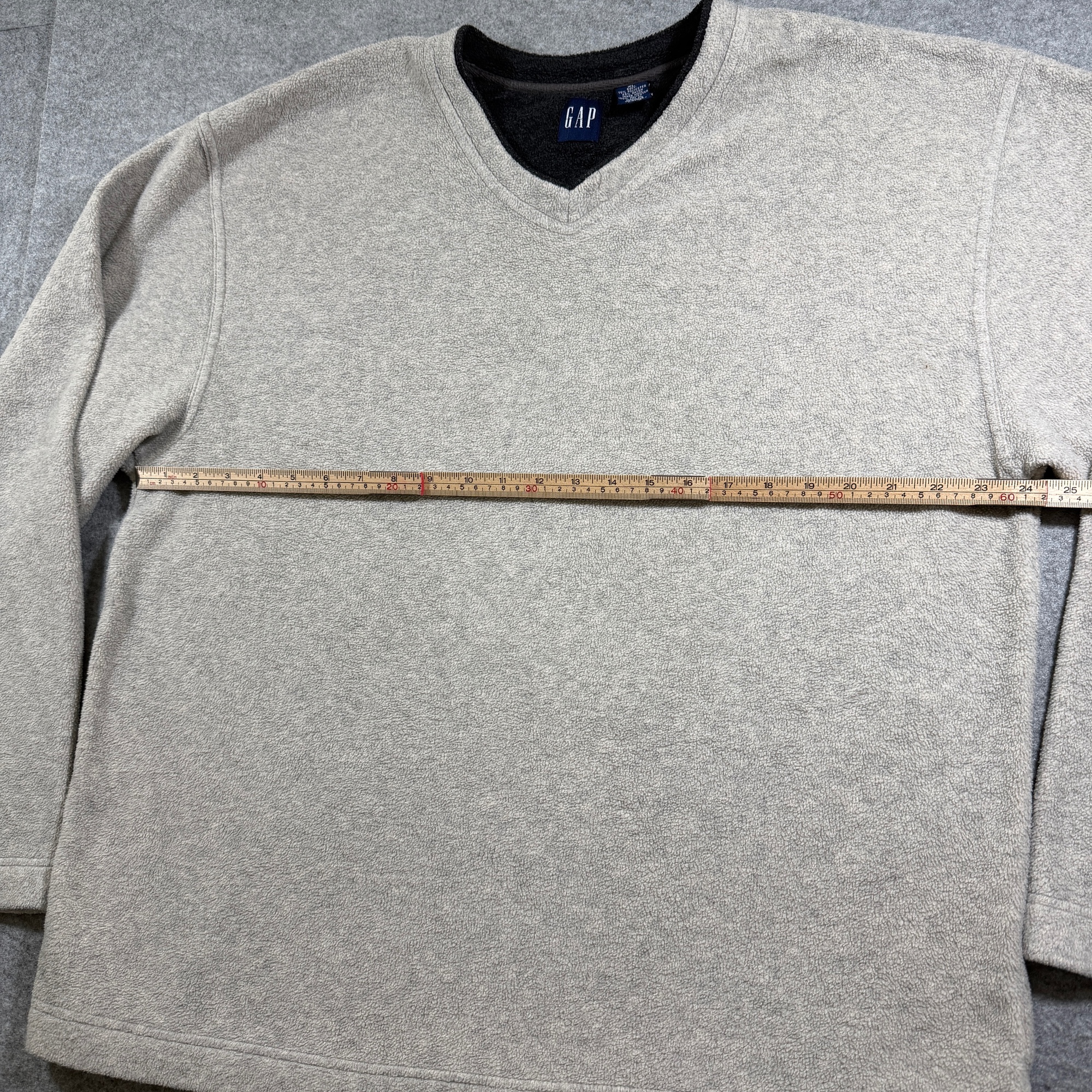 Gap Fleece Pullover Sweater Mens XL Tan Oatmeal V Neck Relaxed Fit Heavyweight thumbnail 6
