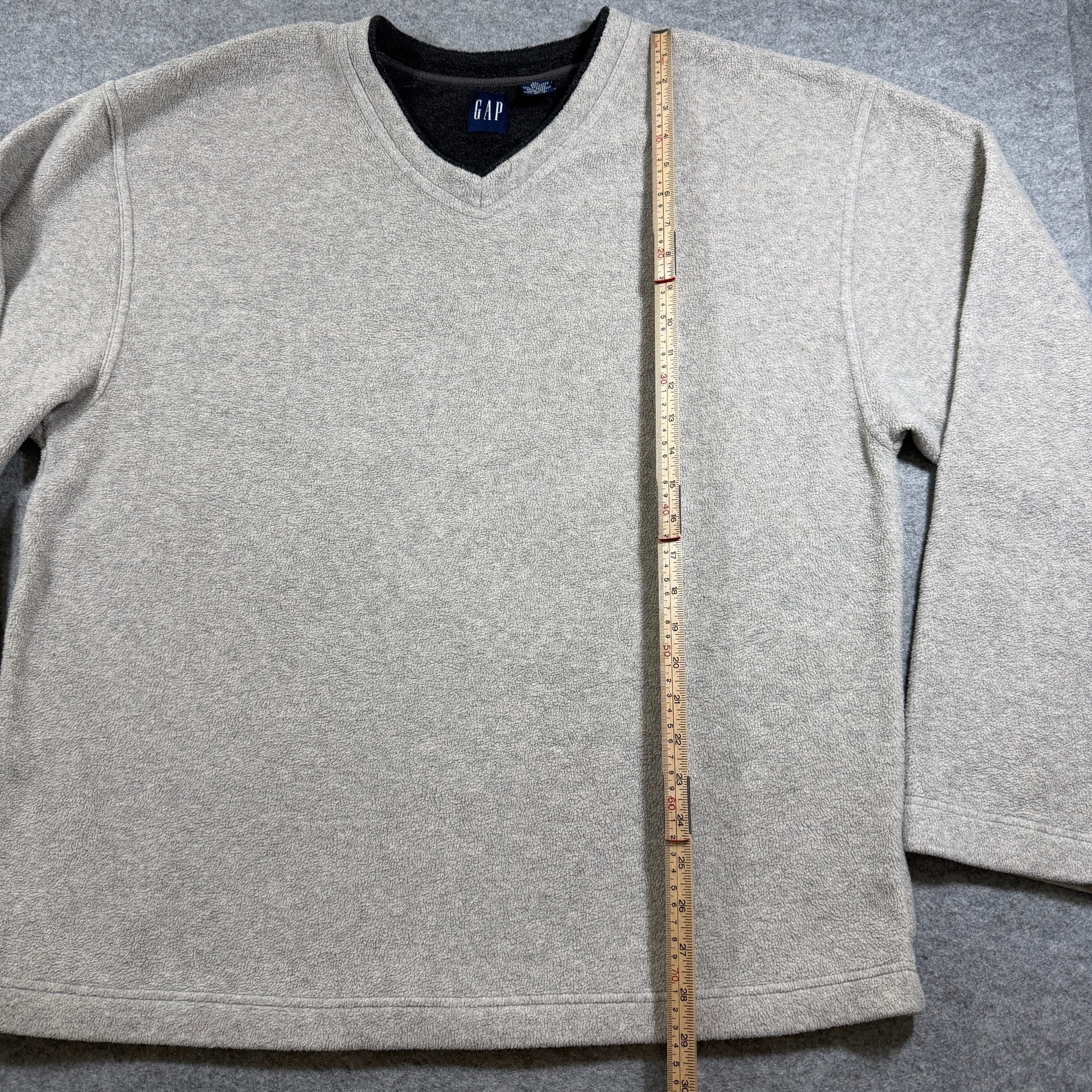 Gap Fleece Pullover Sweater Mens XL Tan Oatmeal V Neck Relaxed Fit Heavyweight thumbnail 7