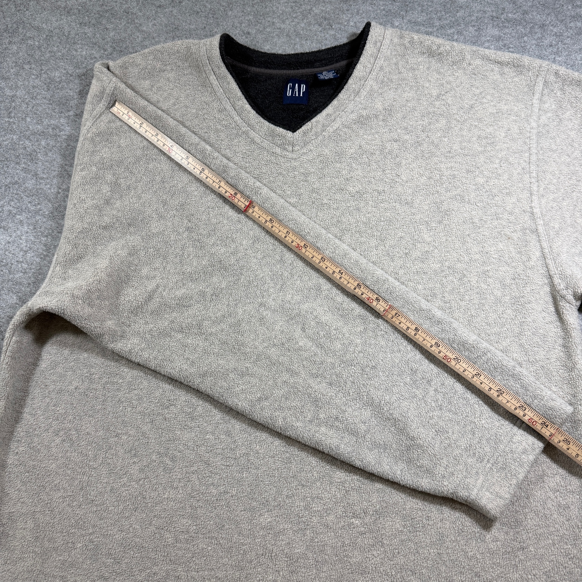 Gap Fleece Pullover Sweater Mens XL Tan Oatmeal V Neck Relaxed Fit Heavyweight thumbnail 8