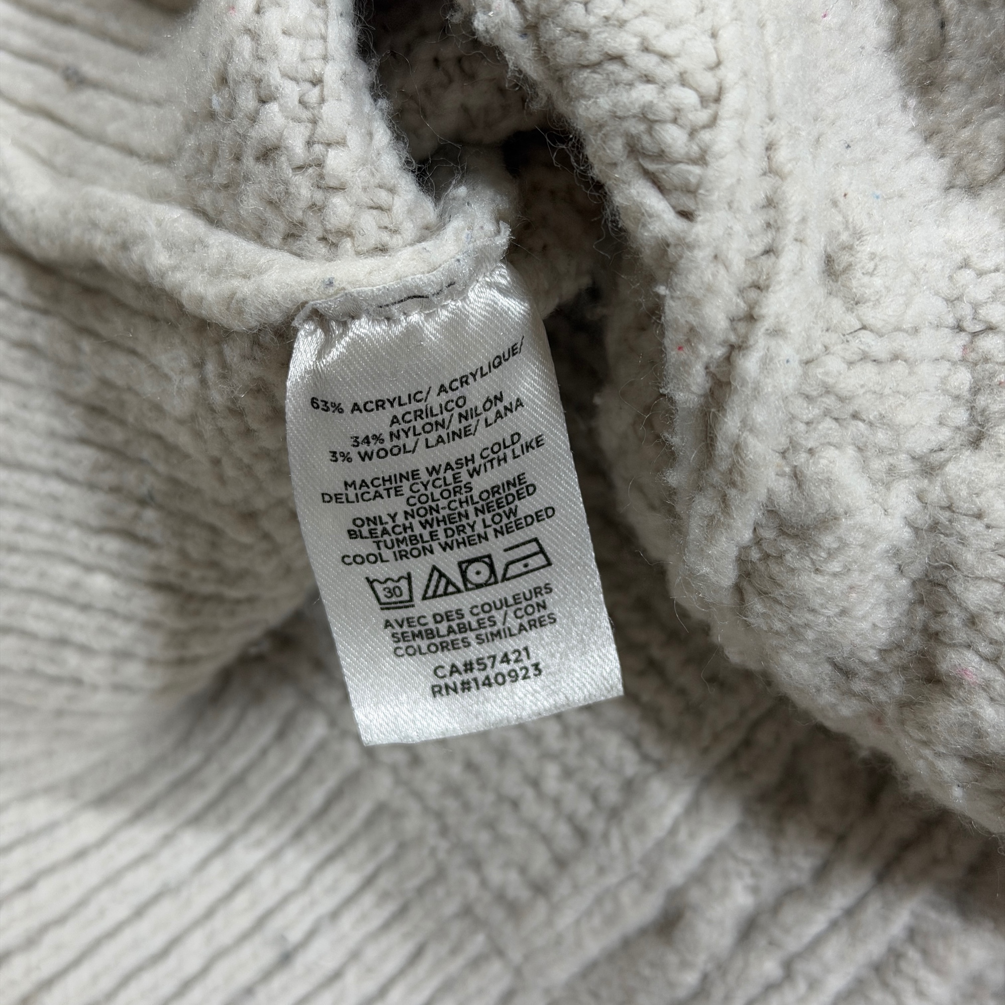 LOFT Cable Knit Sweater Womens L Oatmeal Cream Crew Neck Ribbed Cuffs Wool Blend thumbnail 9