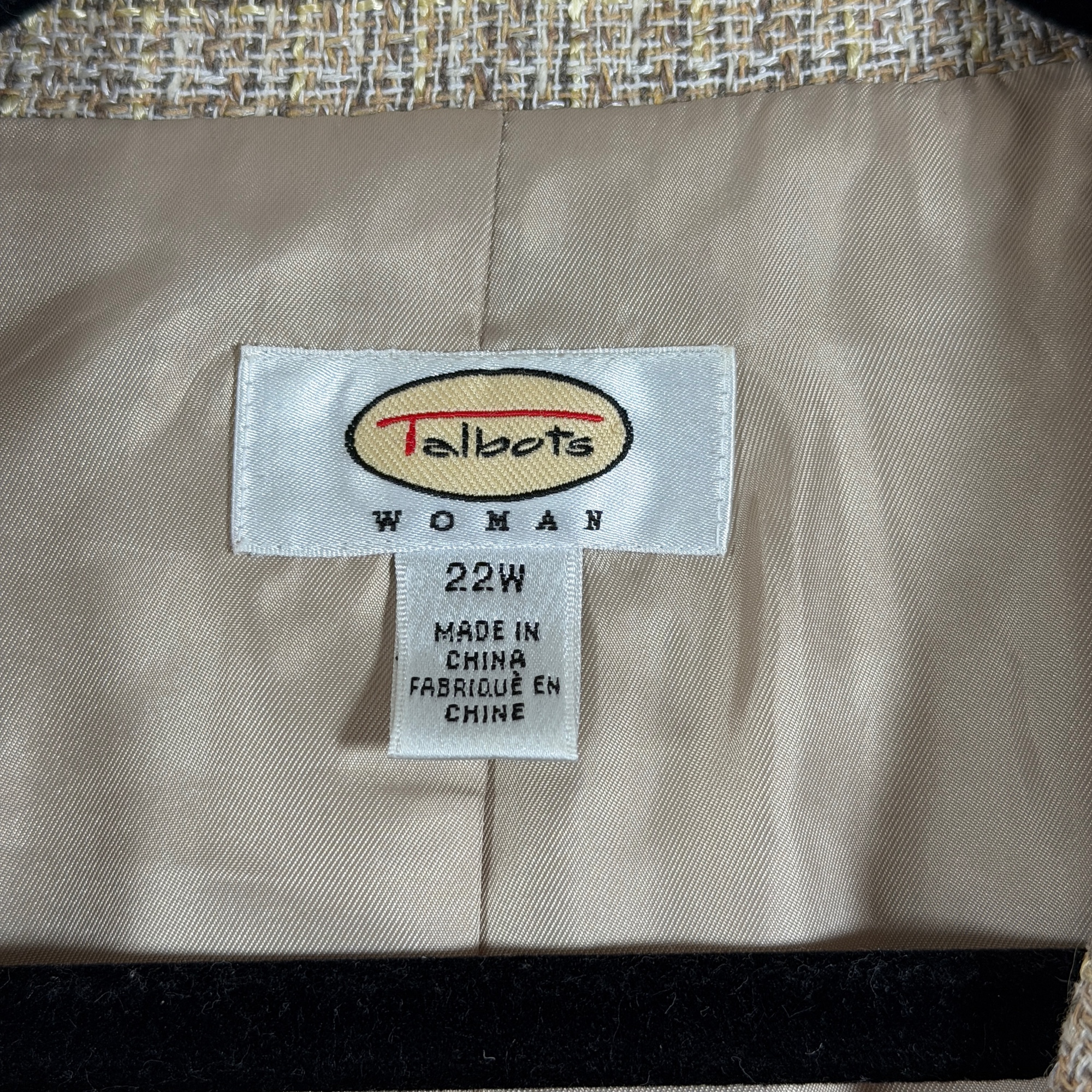 Vintage Talbots Tweed Blazer Jacket Womens 22W Tan Beige Two Button Linen Blend thumbnail 4