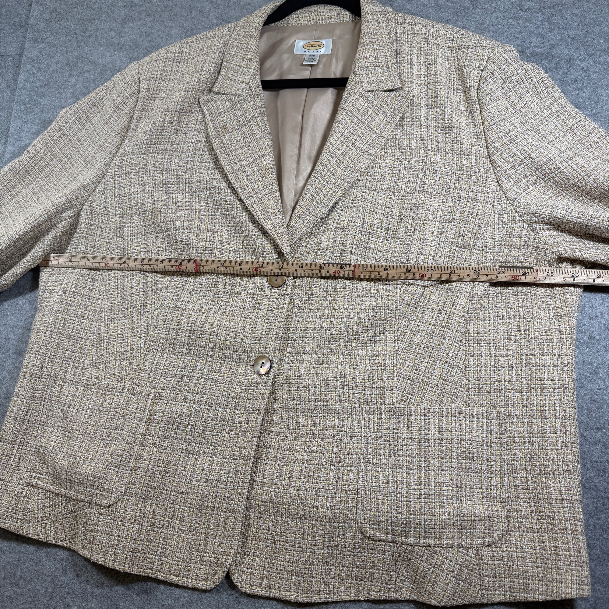 Vintage Talbots Tweed Blazer Jacket Womens 22W Tan Beige Two Button Linen Blend thumbnail 5