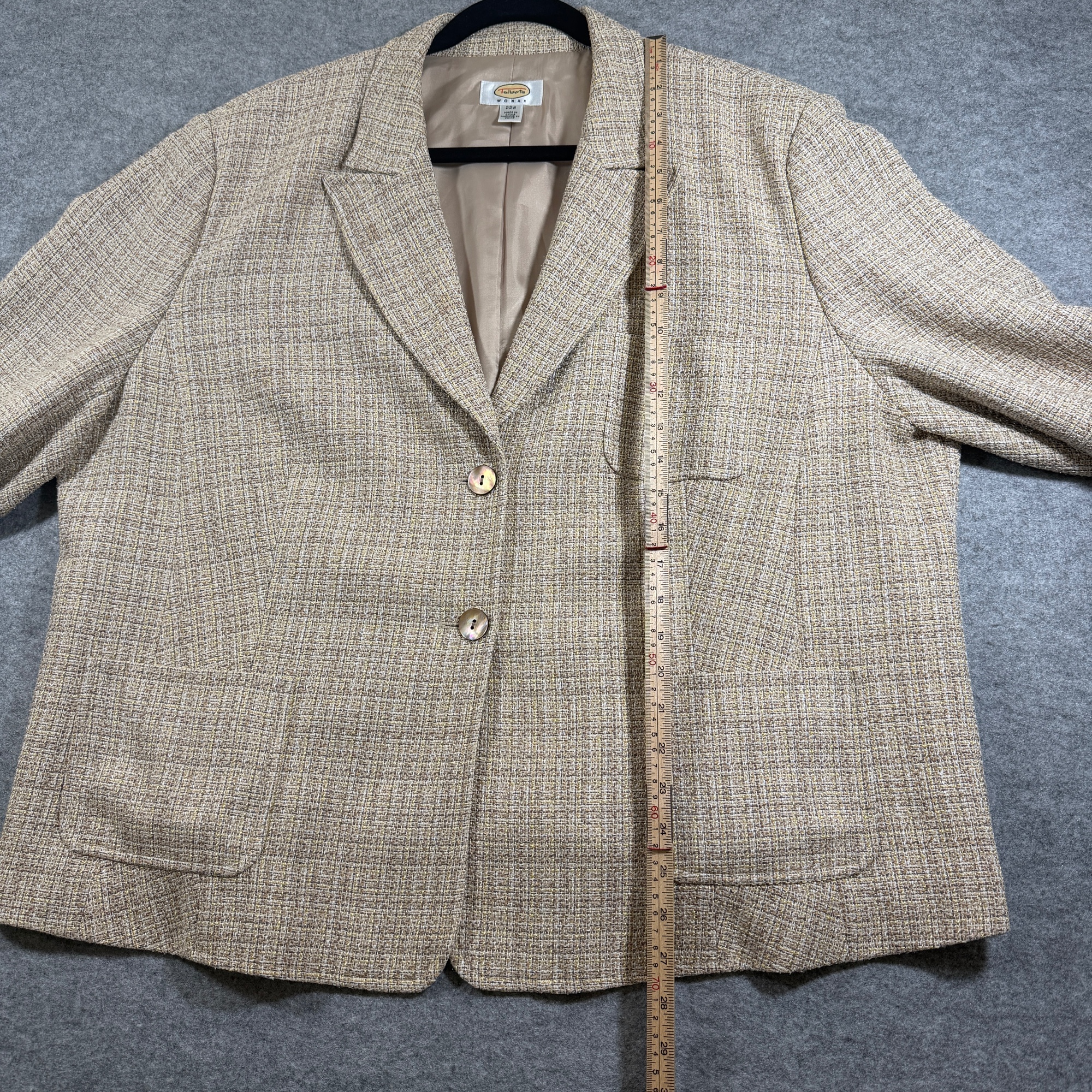 Vintage Talbots Tweed Blazer Jacket Womens 22W Tan Beige Two Button Linen Blend thumbnail 6