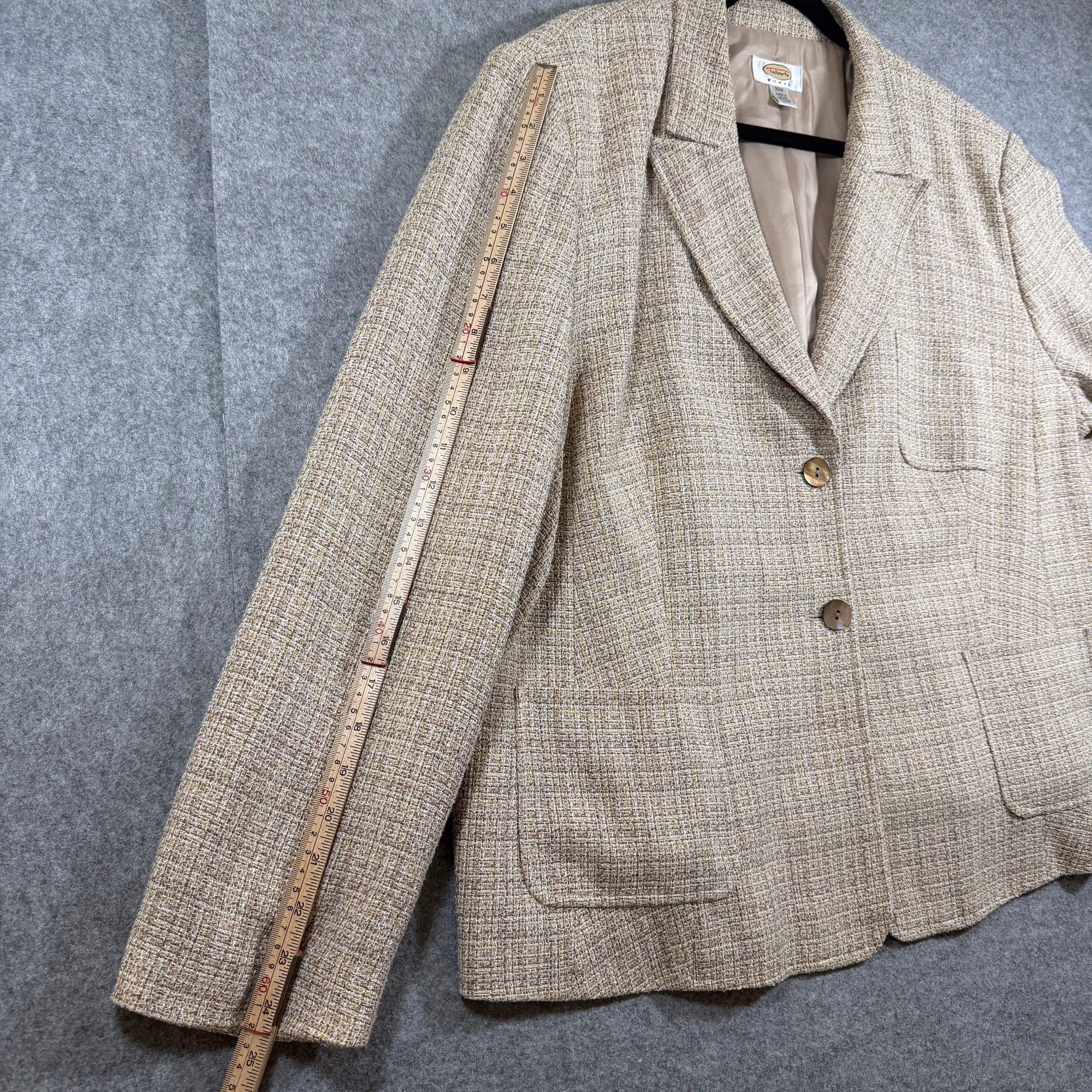 Vintage Talbots Tweed Blazer Jacket Womens 22W Tan Beige Two Button Linen Blend thumbnail 7