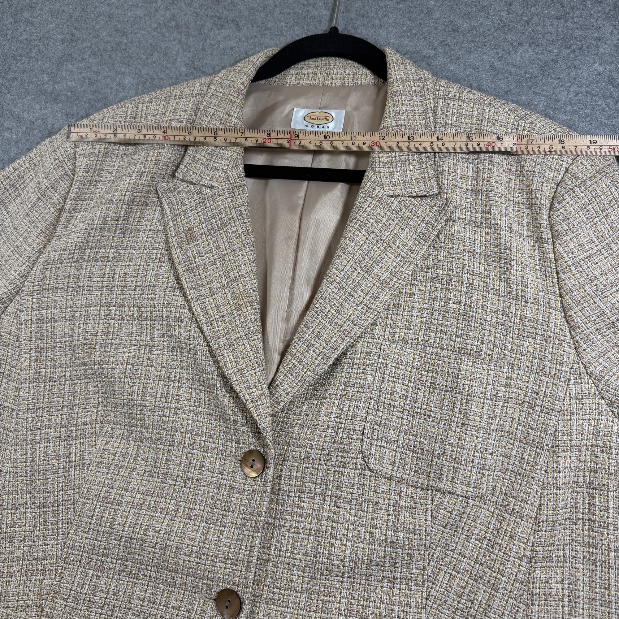 Vintage Talbots Tweed Blazer Jacket Womens 22W Tan Beige Two Button Linen Blend thumbnail 8