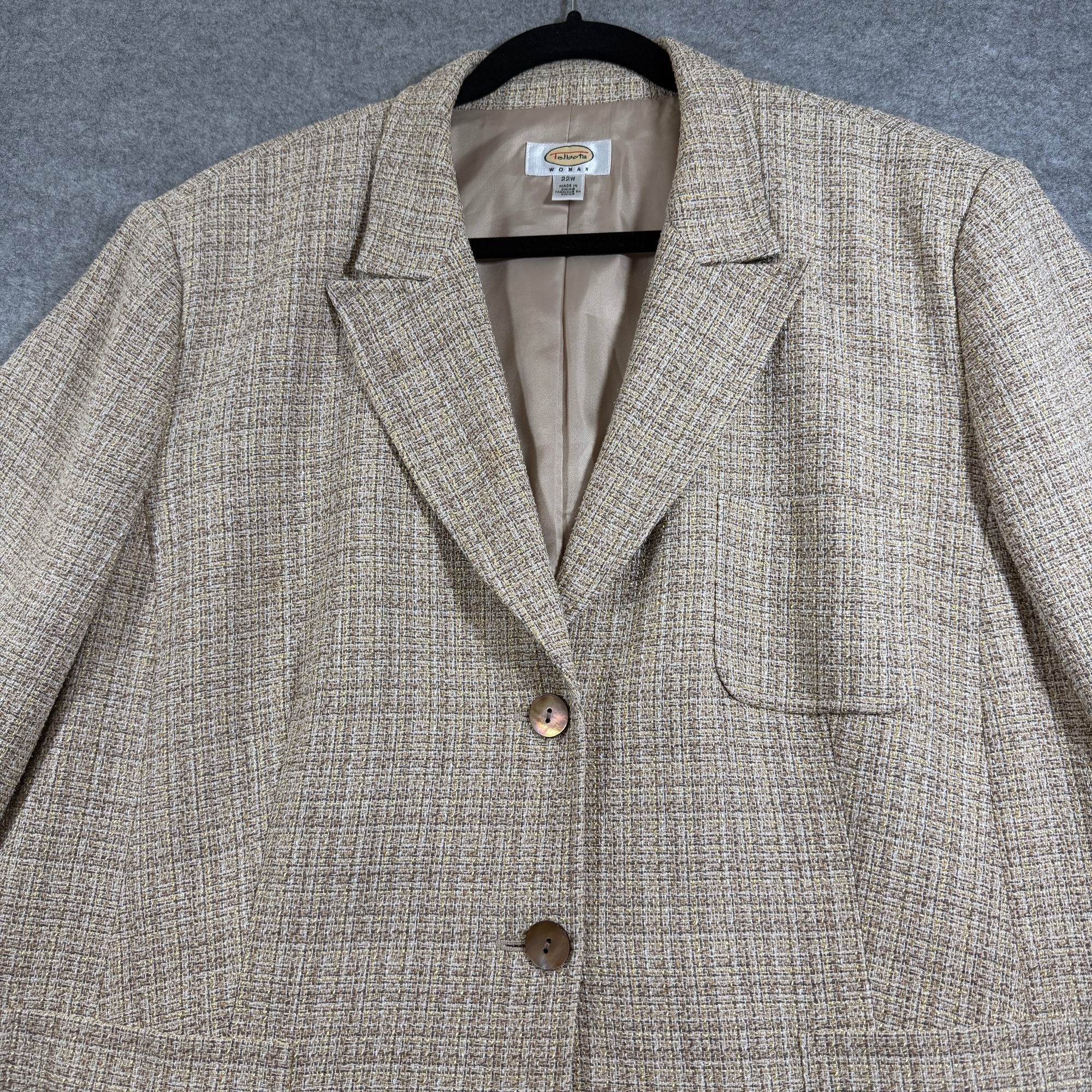 Vintage Talbots Tweed Blazer Jacket Womens 22W Tan Beige Two Button Linen Blend thumbnail 9