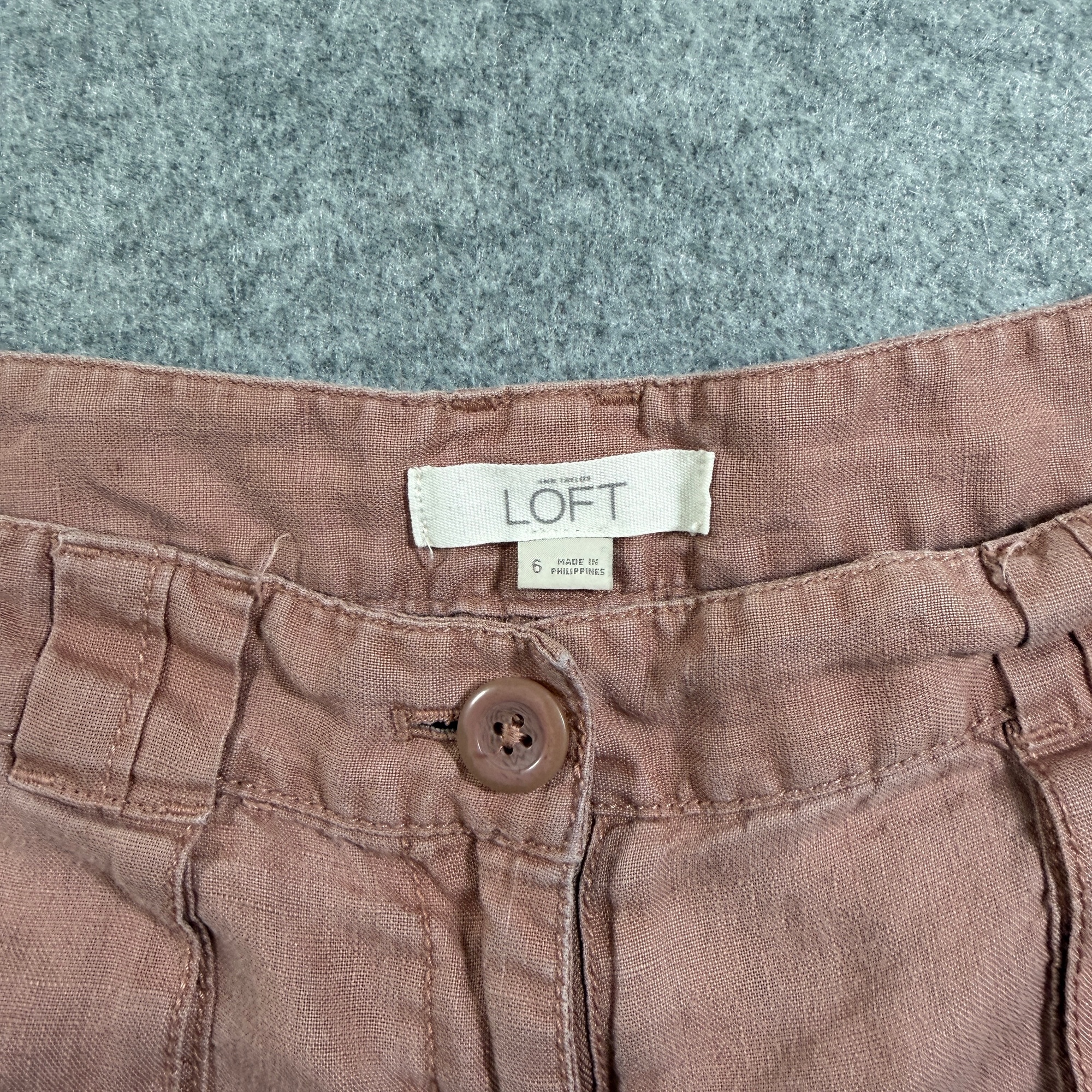 LOFT Linen Pants Womens 6 Mauve Dusty Pink Straight Leg Summer Patch Pockets thumbnail 3