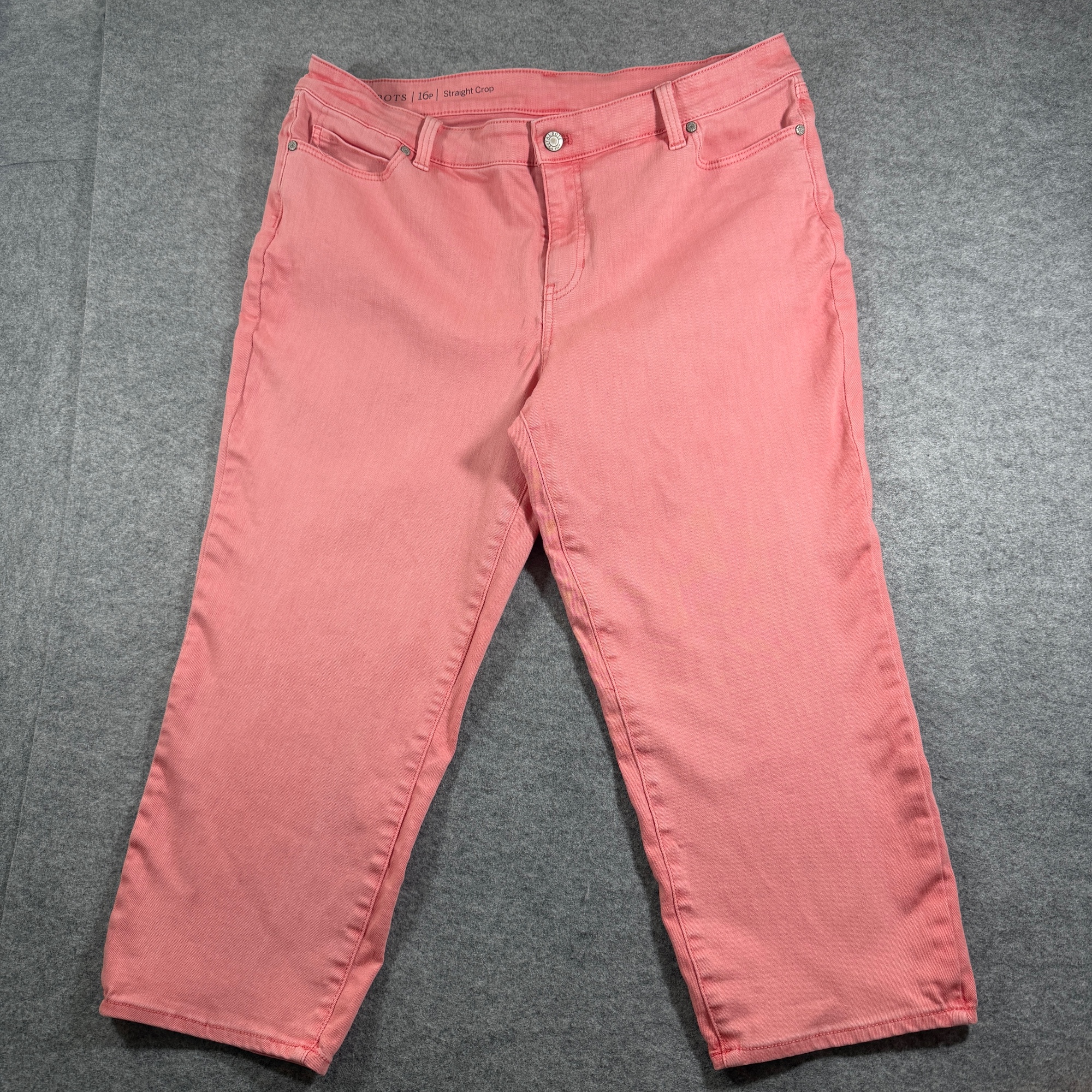 Talbots Straight Crop Capri Pants Womens 16P Coral Pink Cotton Stretch Zip Fly