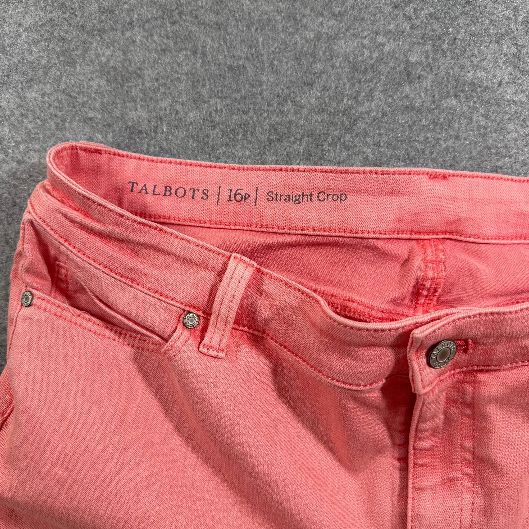 Talbots Straight Crop Capri Pants Womens 16P Coral Pink Cotton Stretch Zip Fly thumbnail 3