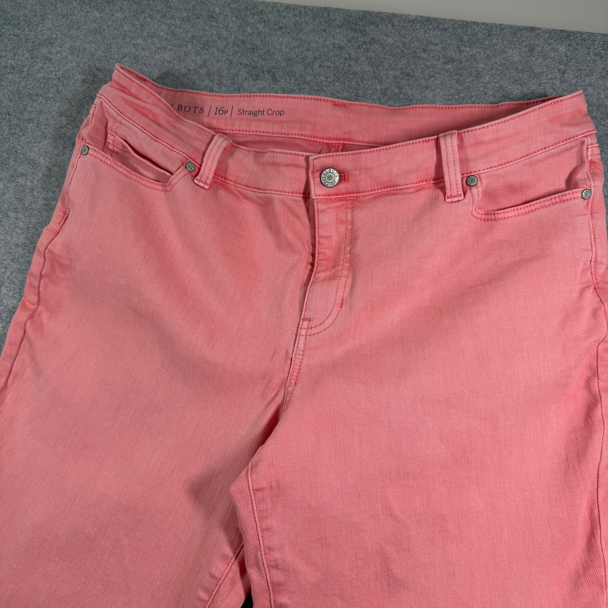 Talbots Straight Crop Capri Pants Womens 16P Coral Pink Cotton Stretch Zip Fly thumbnail 5