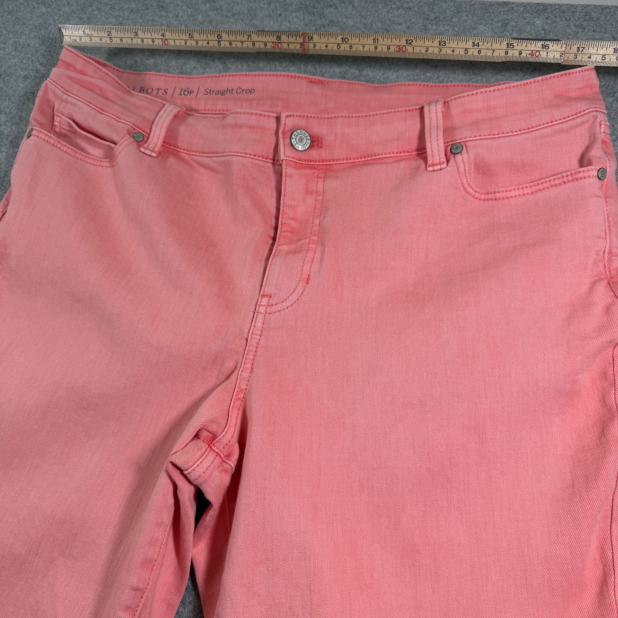 Talbots Straight Crop Capri Pants Womens 16P Coral Pink Cotton Stretch Zip Fly thumbnail 7