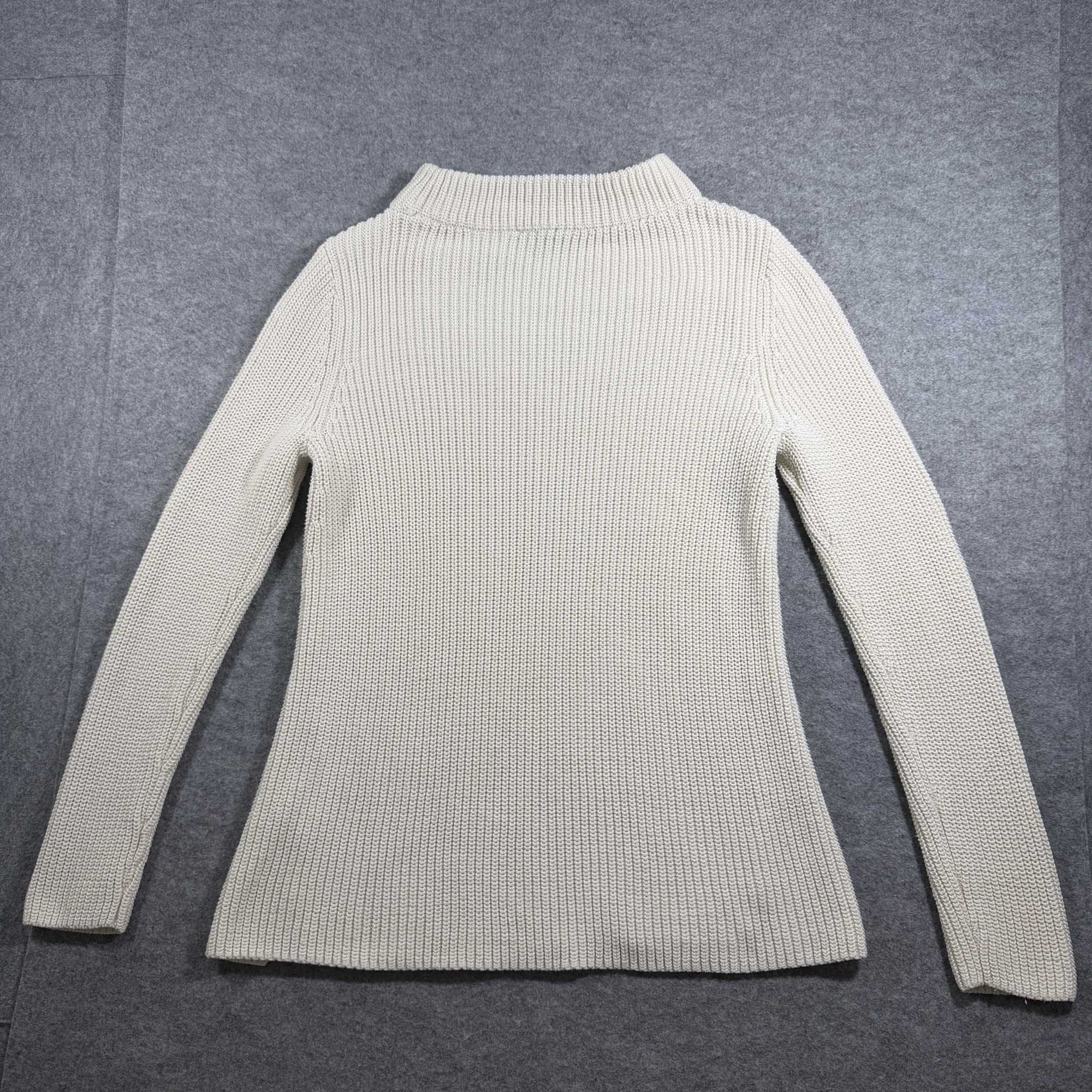 Talbots Sweater Womens L Cream Mock Neck Ribbed Knit Cotton Side Vents thumbnail 2
