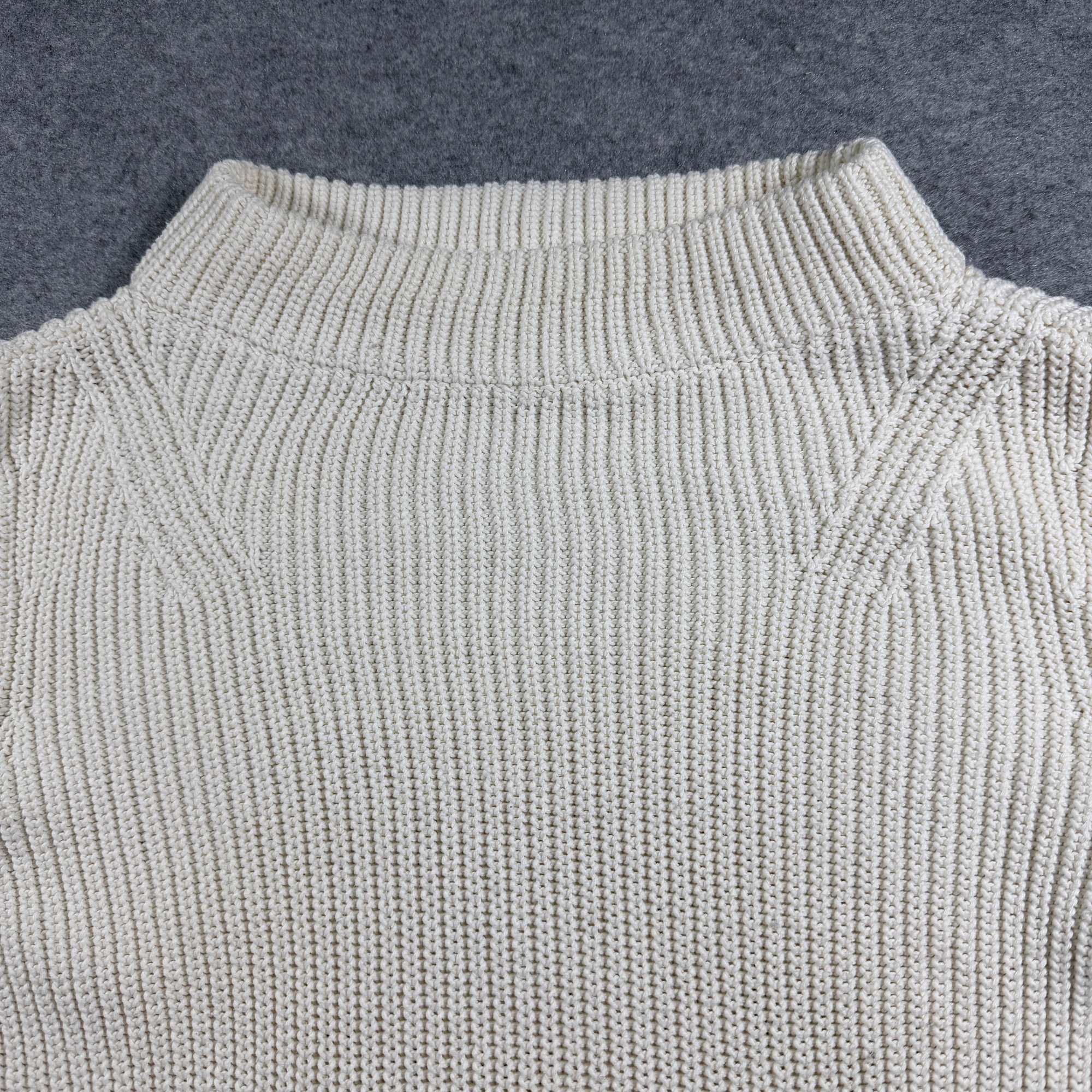 Talbots Sweater Womens L Cream Mock Neck Ribbed Knit Cotton Side Vents thumbnail 3