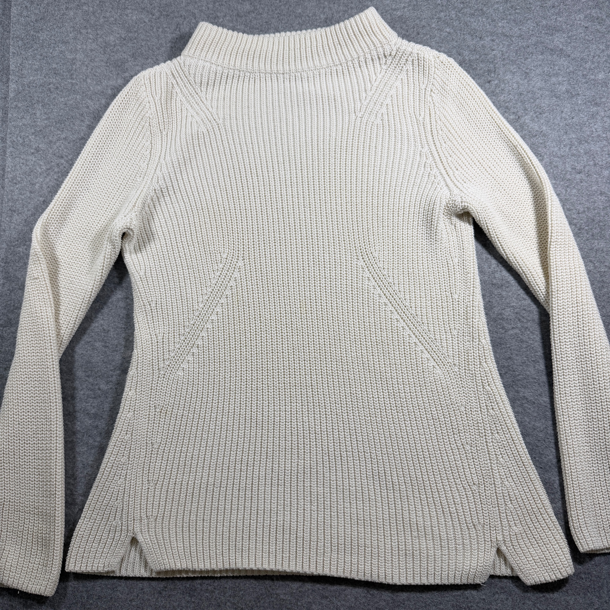 Talbots Sweater Womens L Cream Mock Neck Ribbed Knit Cotton Side Vents thumbnail 4