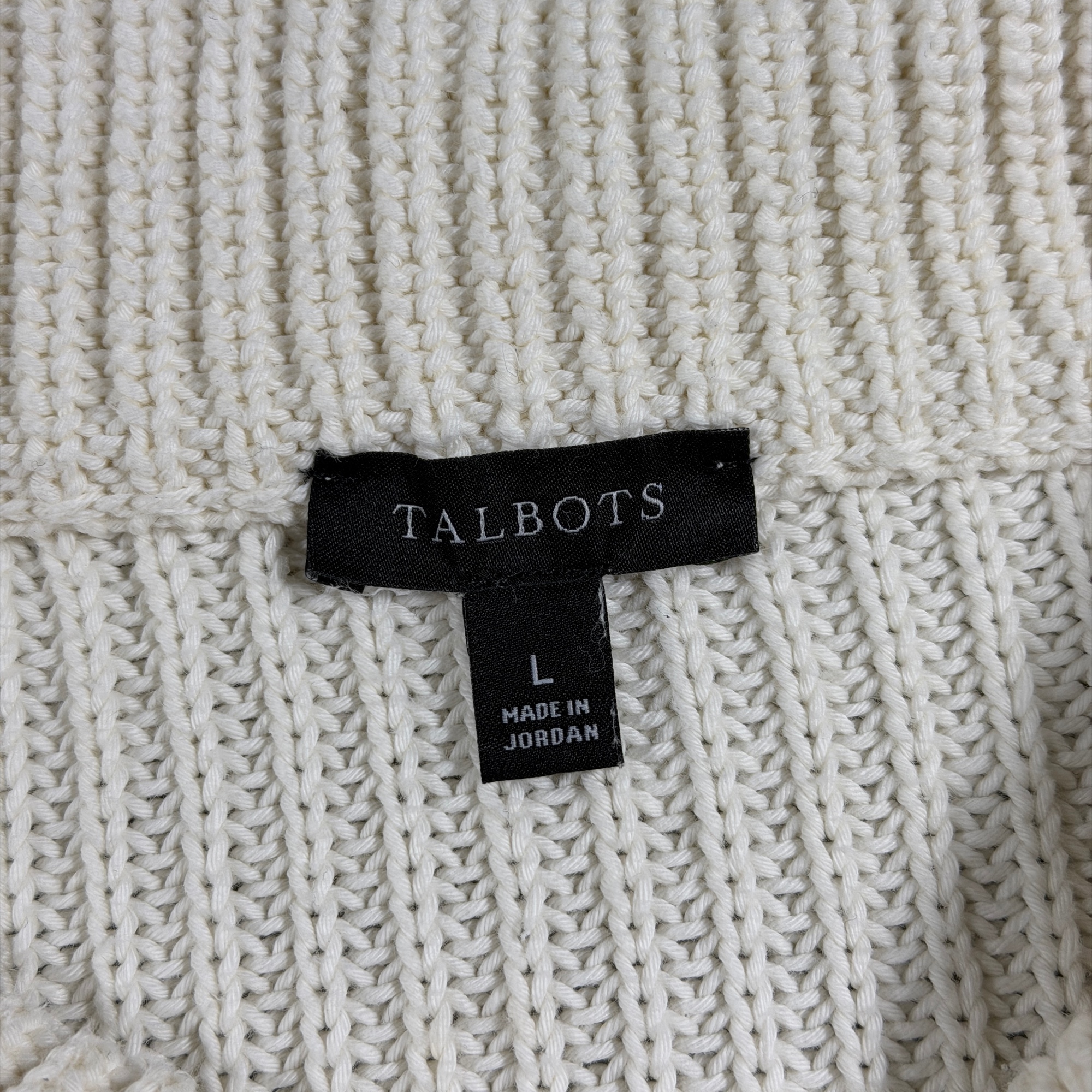 Talbots Sweater Womens L Cream Mock Neck Ribbed Knit Cotton Side Vents thumbnail 5