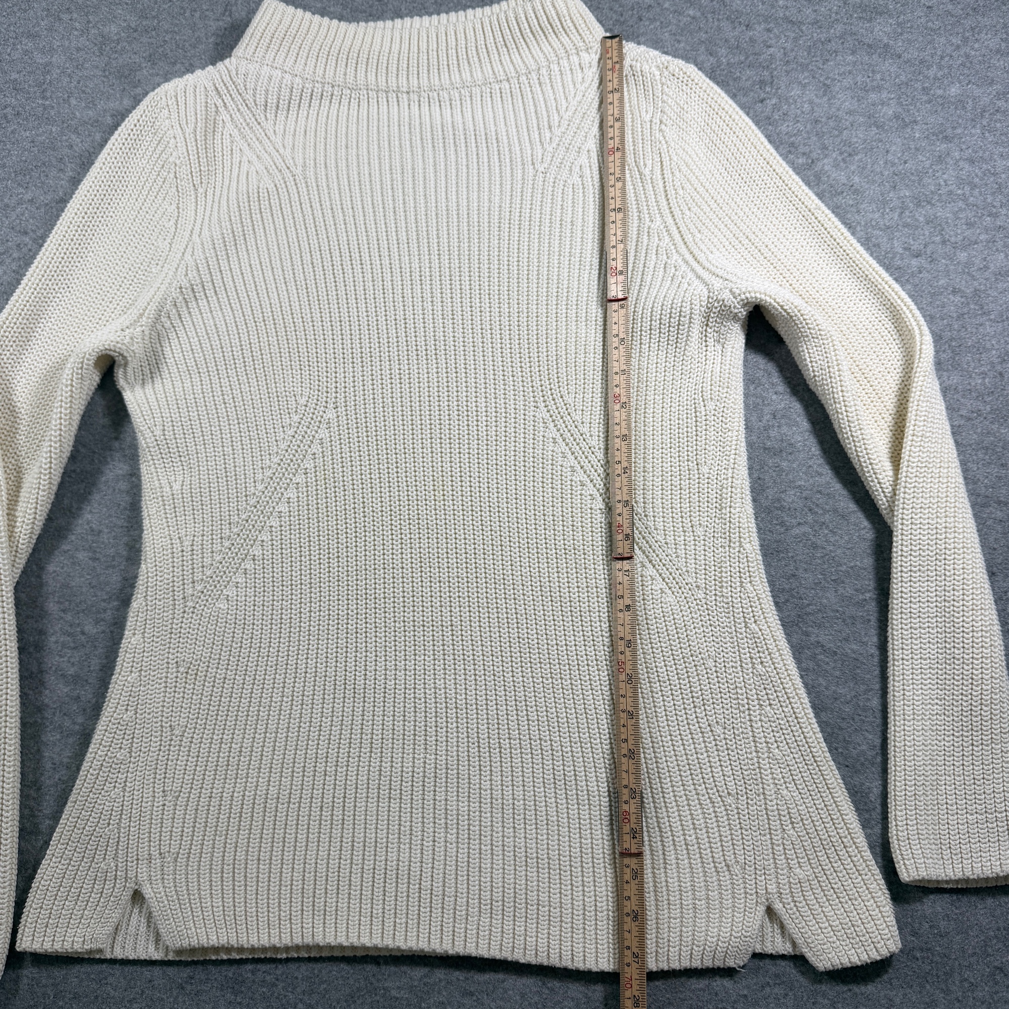 Talbots Sweater Womens L Cream Mock Neck Ribbed Knit Cotton Side Vents thumbnail 7