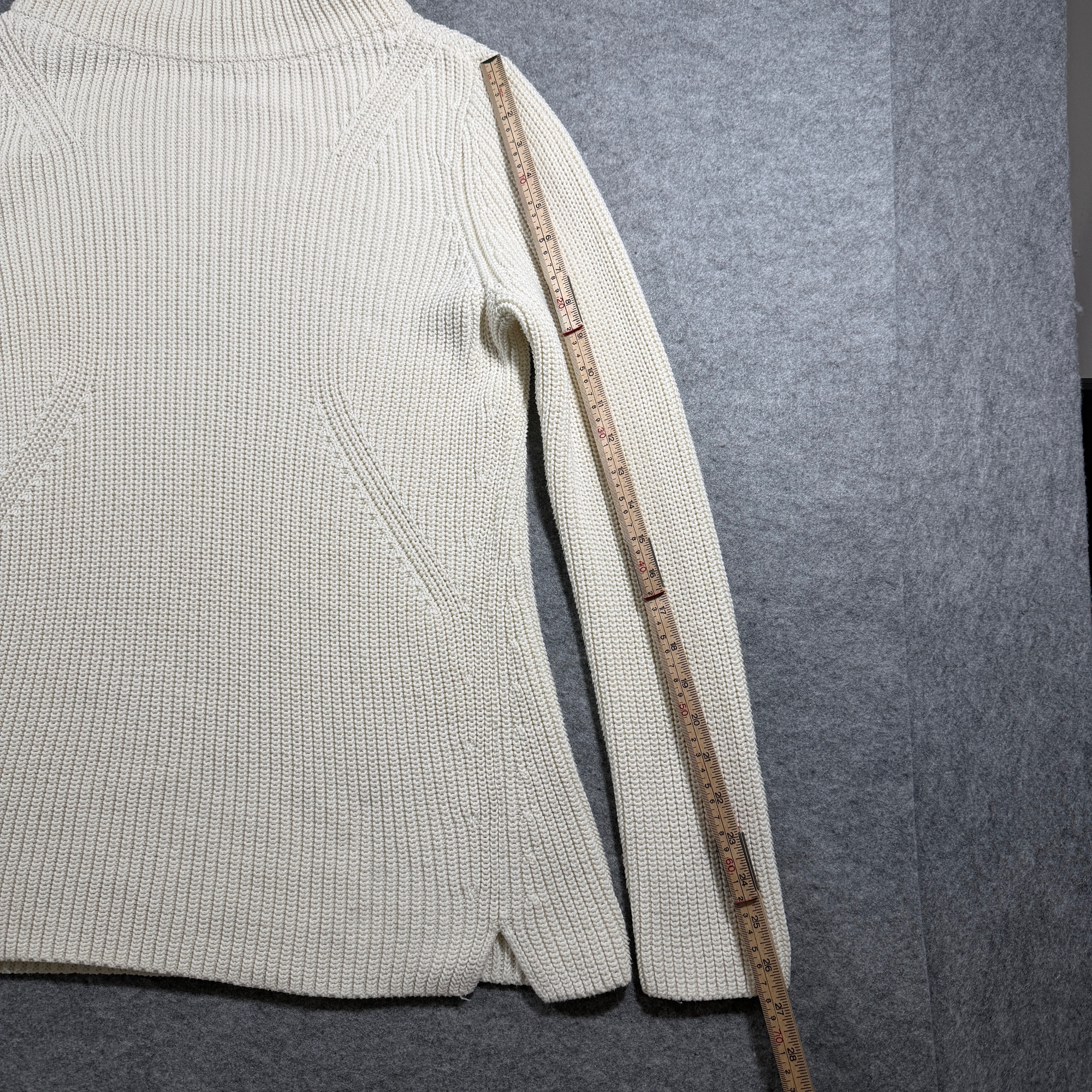 Talbots Sweater Womens L Cream Mock Neck Ribbed Knit Cotton Side Vents thumbnail 8