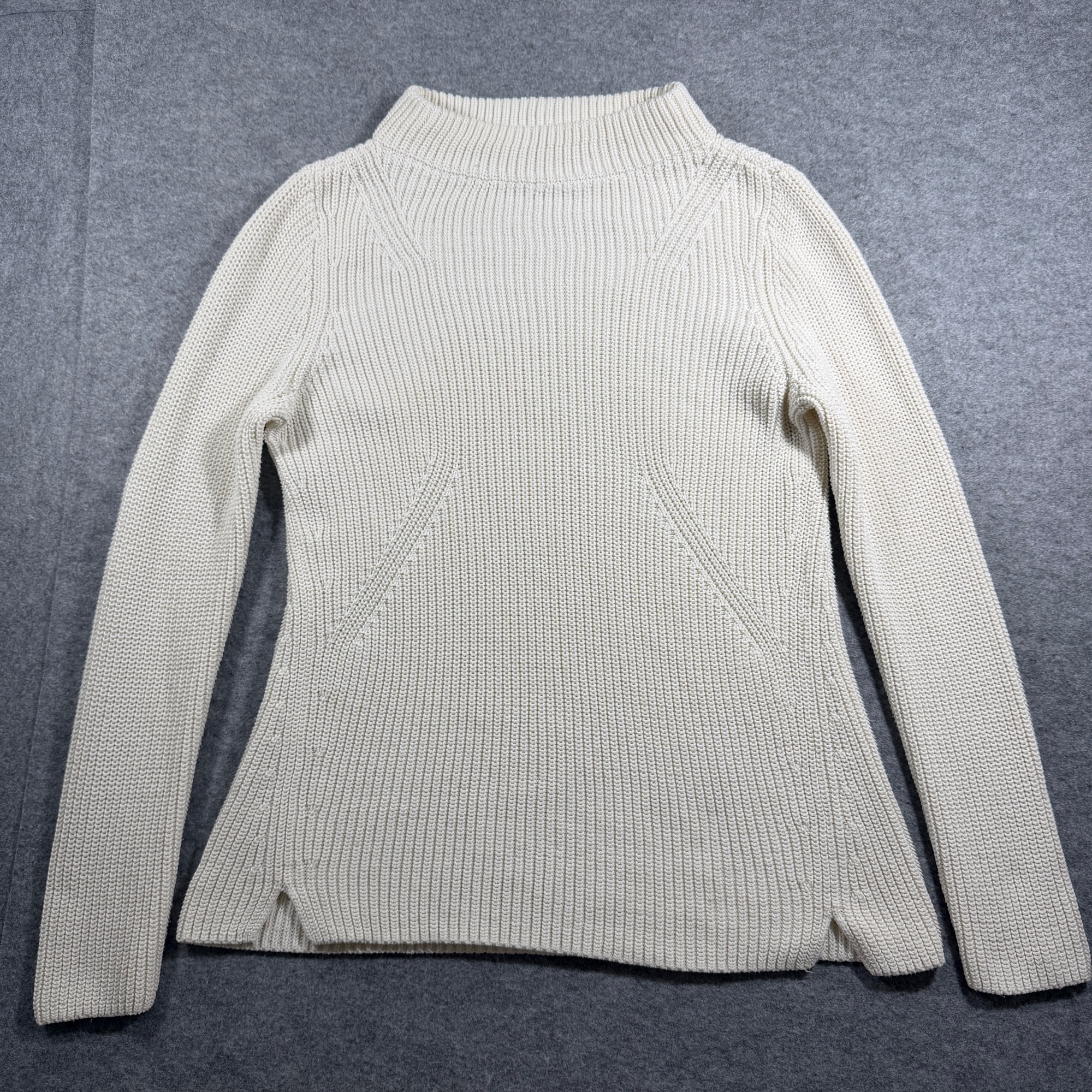 Talbots Sweater Womens L Cream Mock Neck Ribbed Knit Cotton Side Vents thumbnail 9