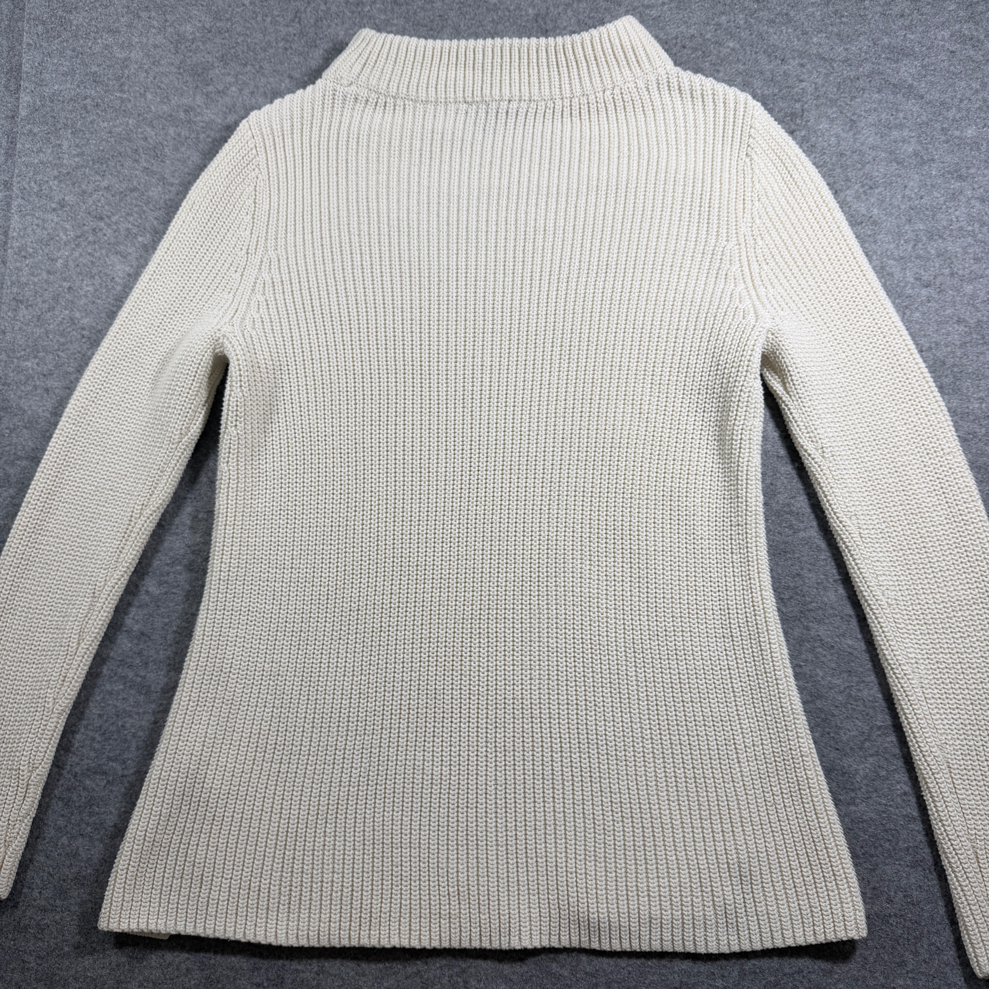 Talbots Sweater Womens L Cream Mock Neck Ribbed Knit Cotton Side Vents thumbnail 10