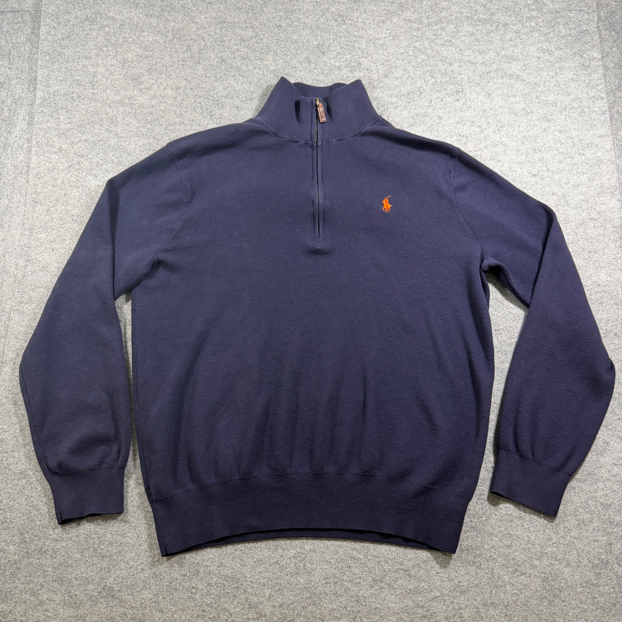 Polo Ralph Lauren Quarter Zip Sweater Mens L Navy Pima Cotton Pony Logo Preppy