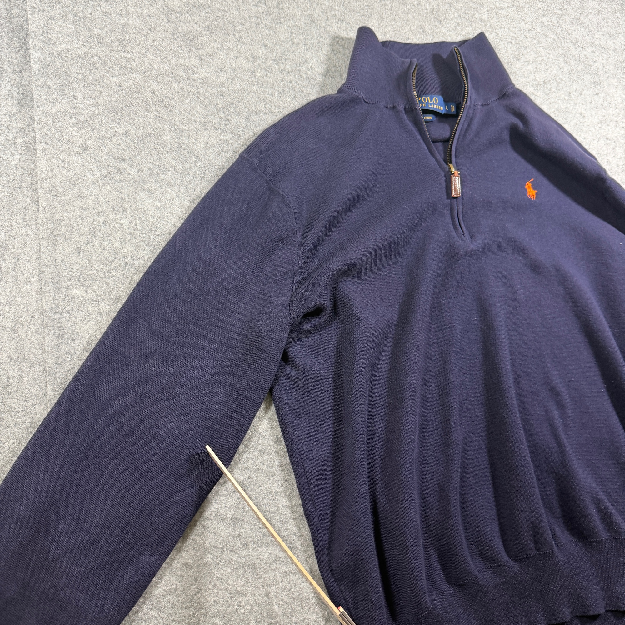 Polo Ralph Lauren Quarter Zip Sweater Mens L Navy Pima Cotton Pony Logo Preppy thumbnail 5