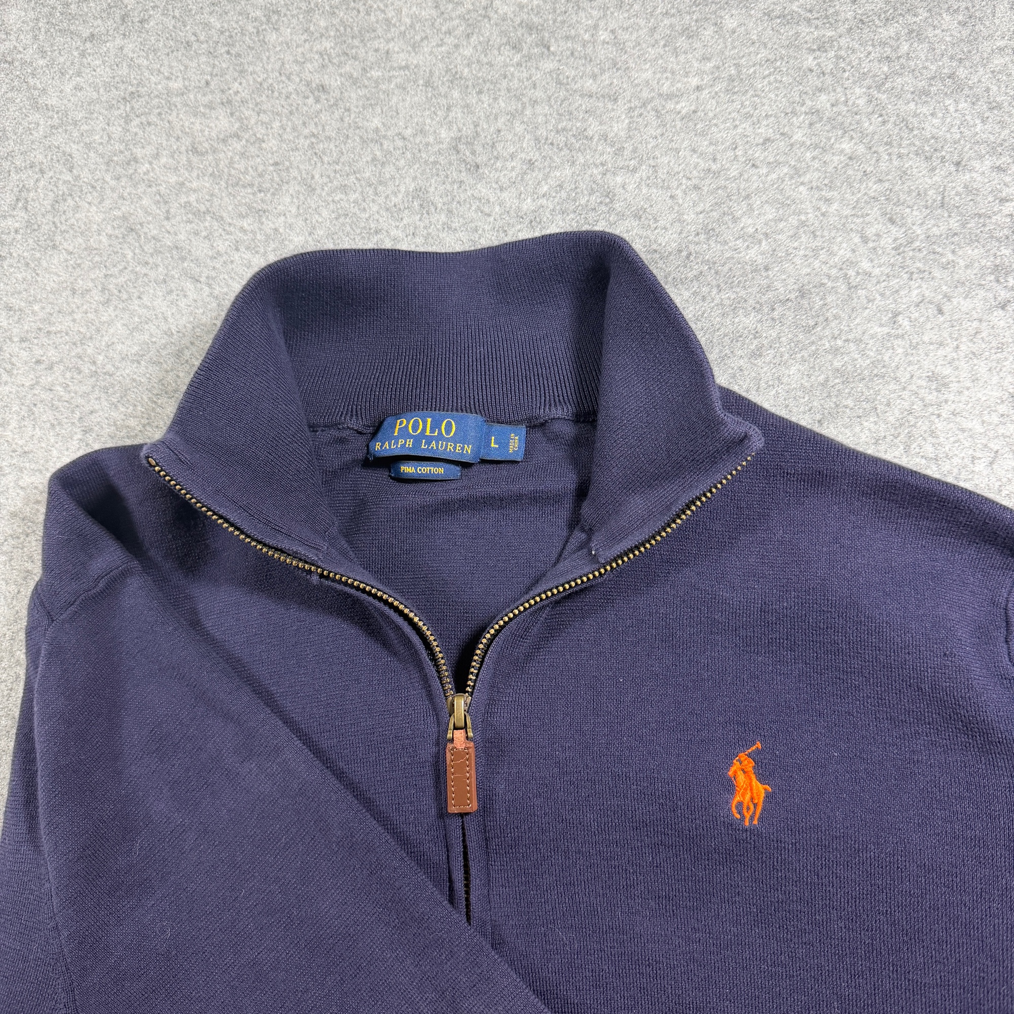 Polo Ralph Lauren Quarter Zip Sweater Mens L Navy Pima Cotton Pony Logo Preppy thumbnail 10