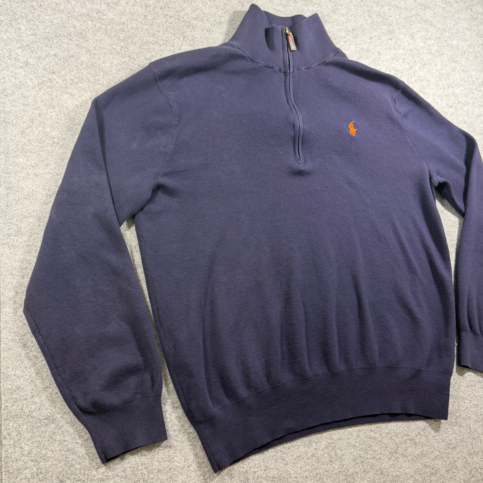 Polo Ralph Lauren Quarter Zip Sweater Mens L Navy Pima Cotton Pony Logo Preppy thumbnail 12