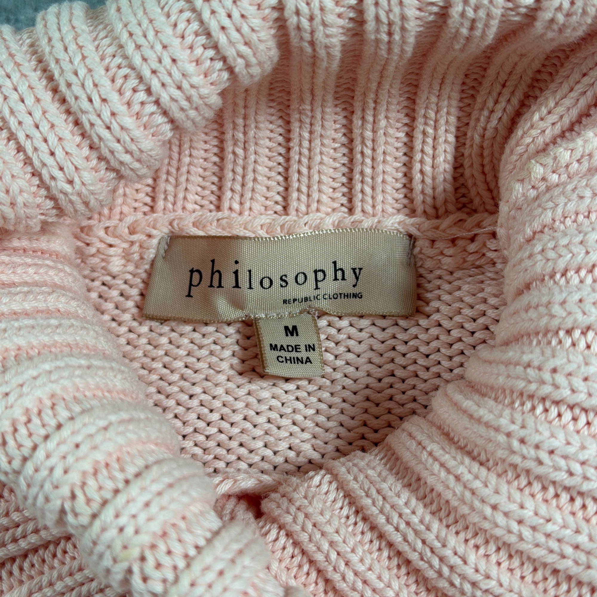 Philosophy Republic Turtleneck Sweater Womens M Light Pink Cotton Chunky Knit thumbnail 4