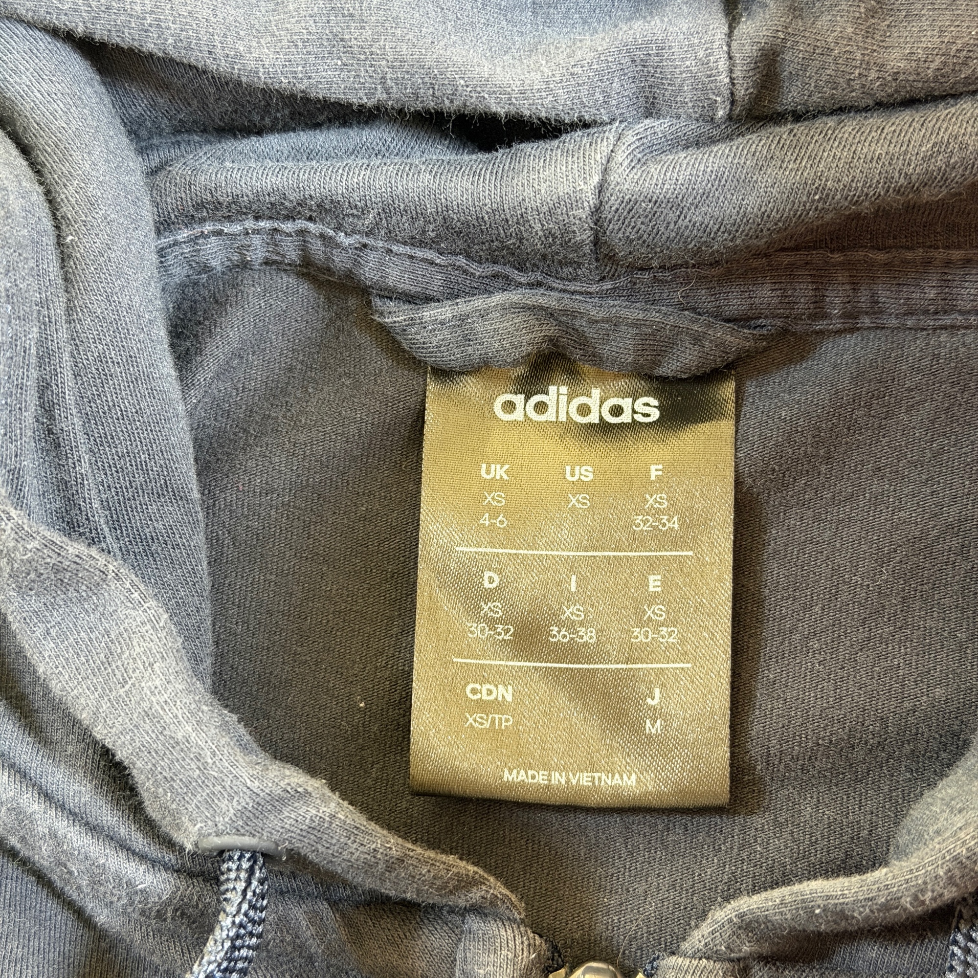 Adidas Full Zip Hoodie Womens XS Navy 3-Stripe Drawstring Kangaroo Pocket Cotton thumbnail 5