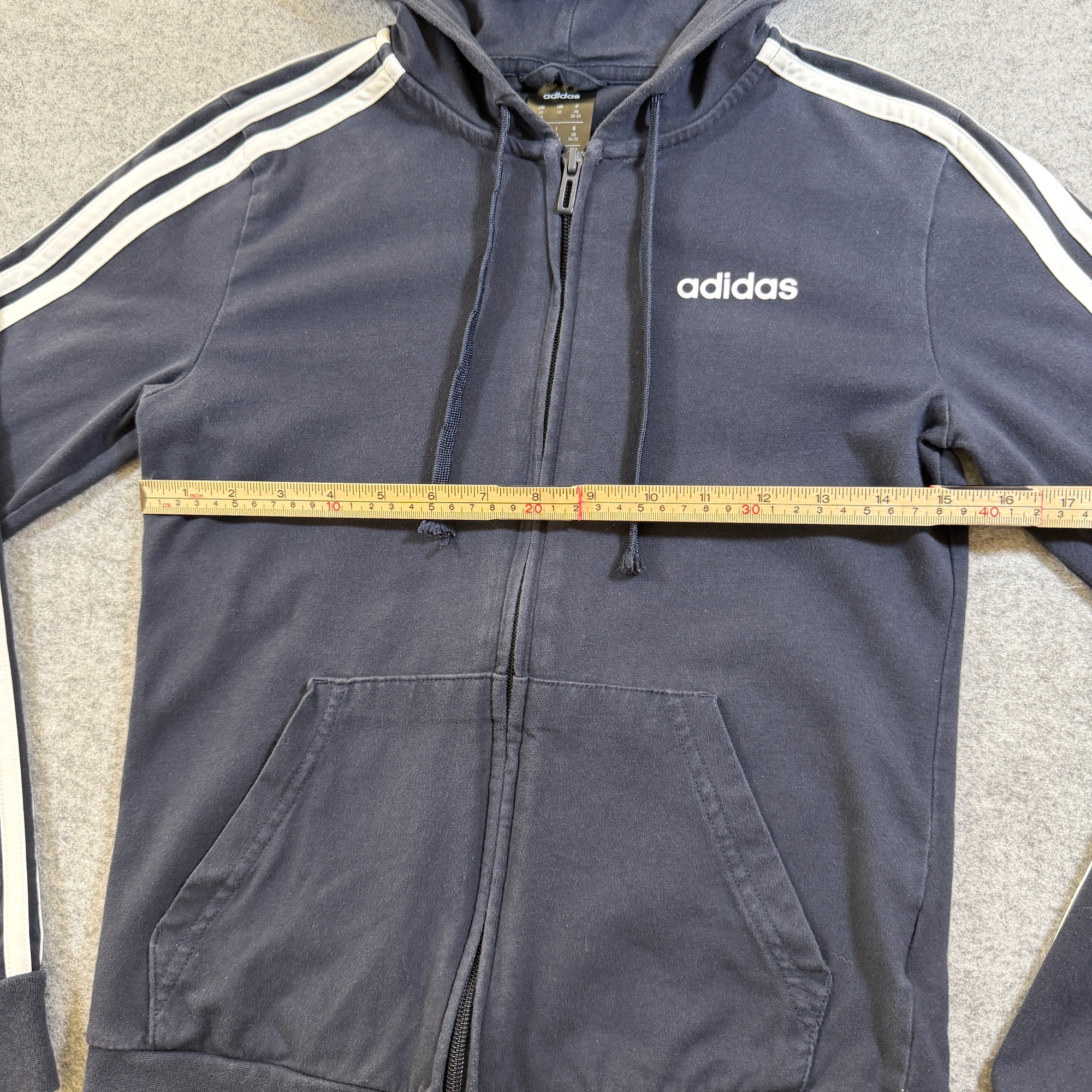 Adidas Full Zip Hoodie Womens XS Navy 3-Stripe Drawstring Kangaroo Pocket Cotton thumbnail 7