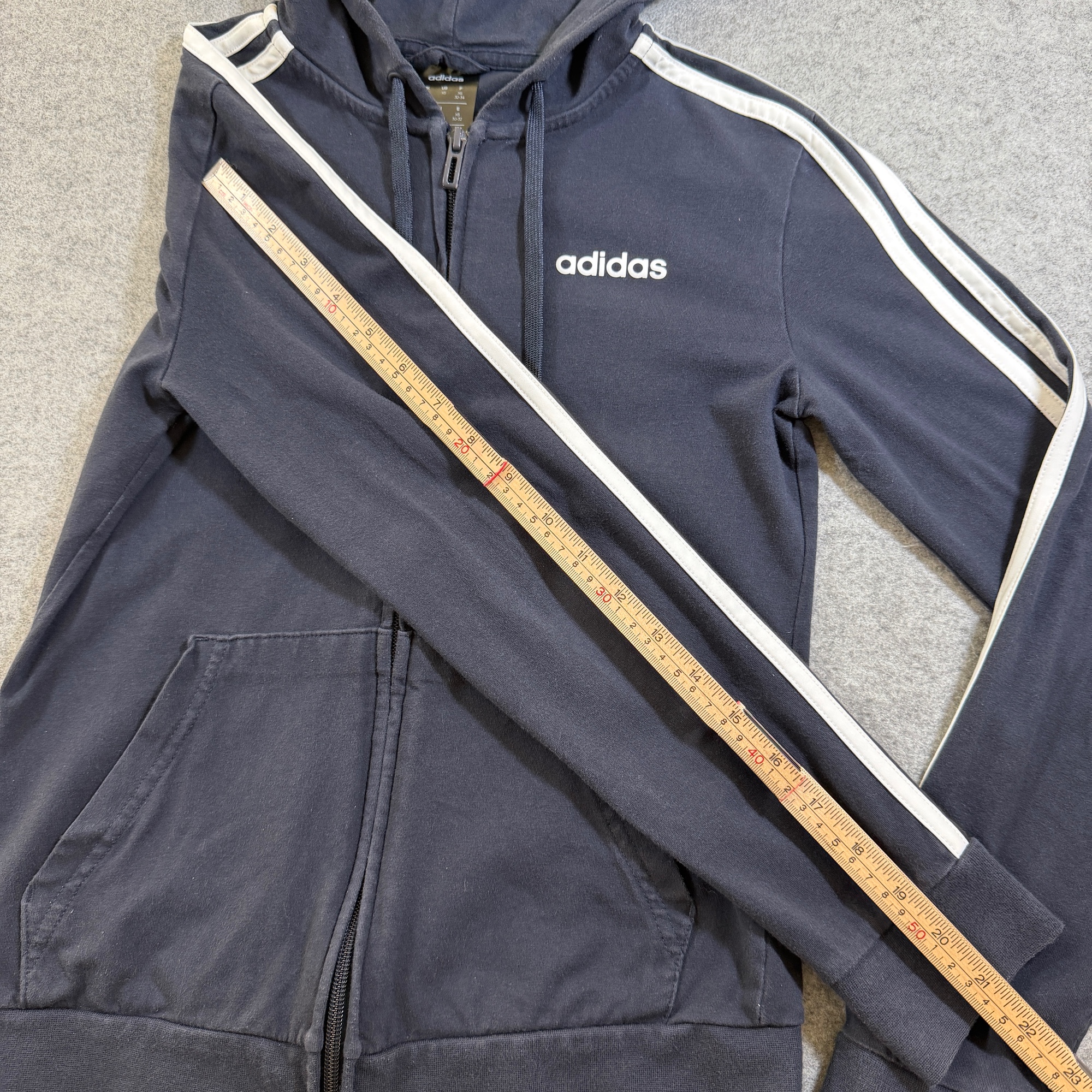 Adidas Full Zip Hoodie Womens XS Navy 3-Stripe Drawstring Kangaroo Pocket Cotton thumbnail 8