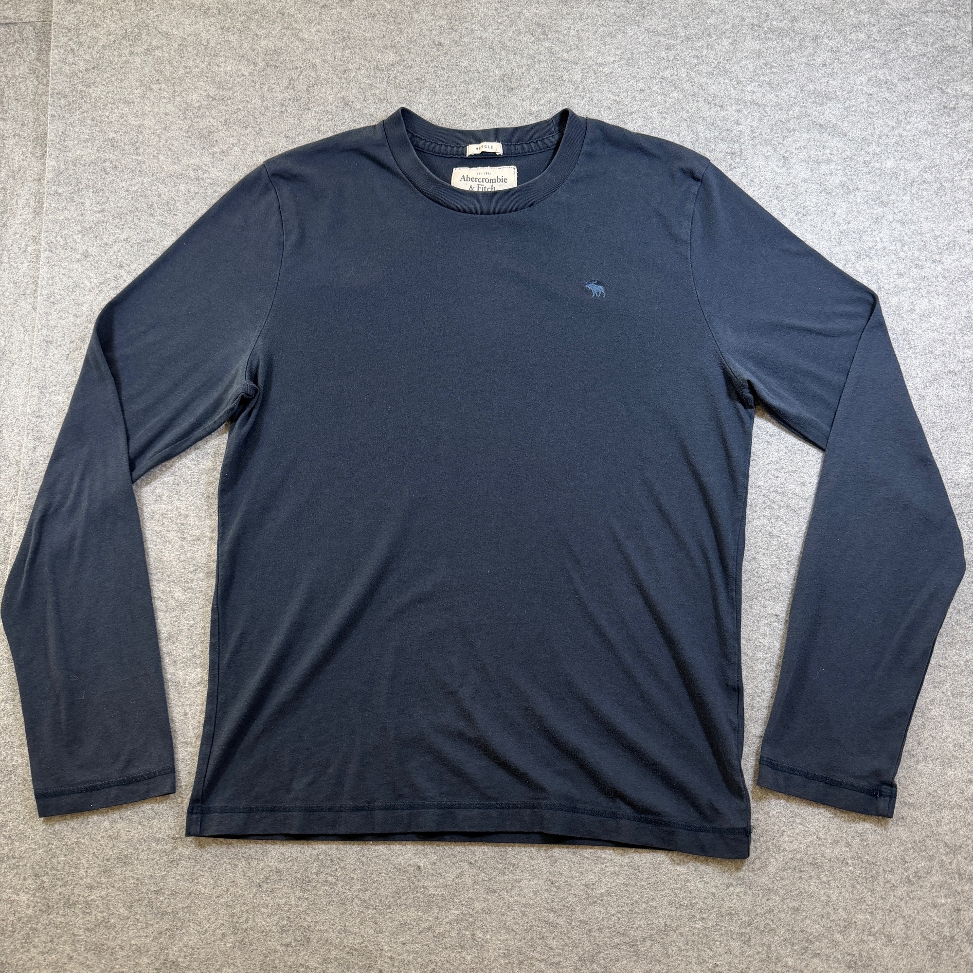 Abercrombie & Fitch Muscle Tee Mens M Navy Long Sleeve Crew Neck Moose Logo