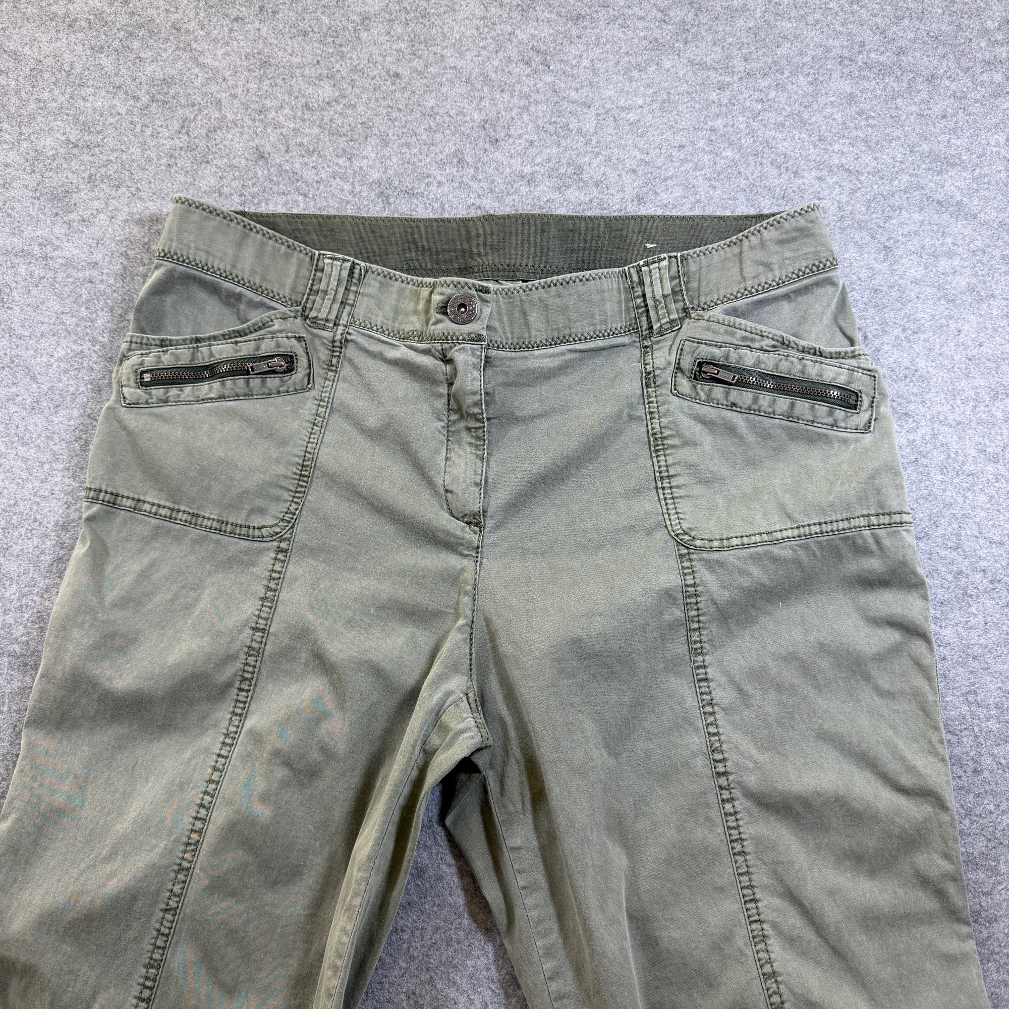 Chicos Pants Womens 2 (L) Olive Green Stretch Zip Pockets Straight Leg Casual thumbnail 3
