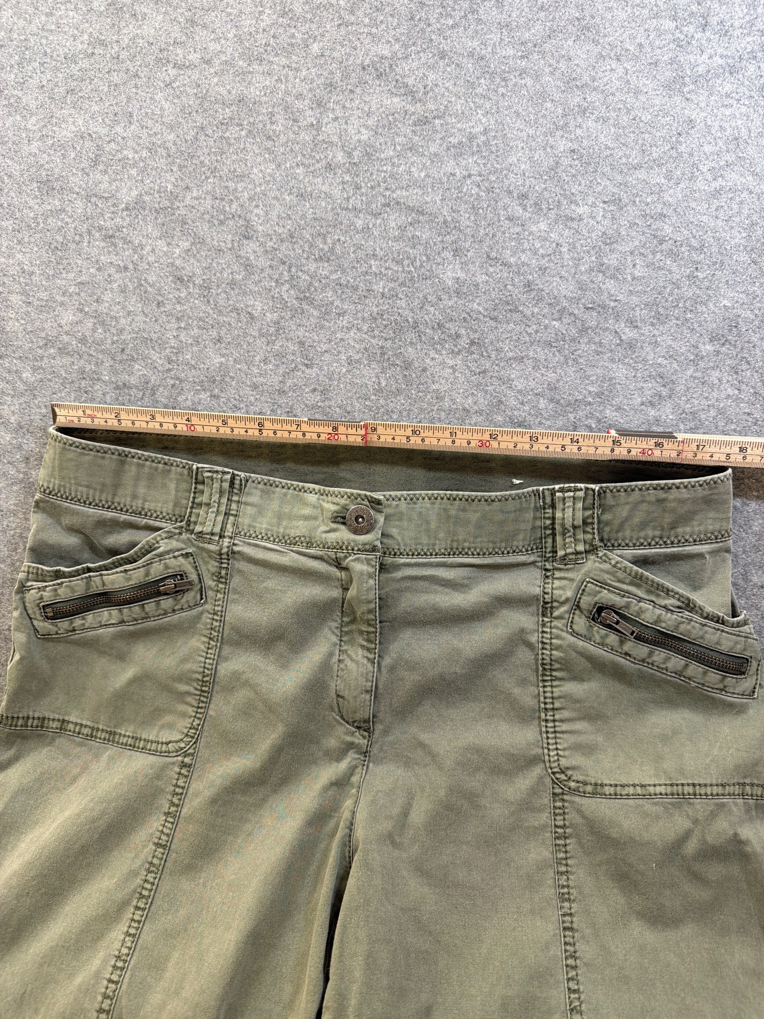 Chicos Pants Womens 2 (L) Olive Green Stretch Zip Pockets Straight Leg Casual thumbnail 7