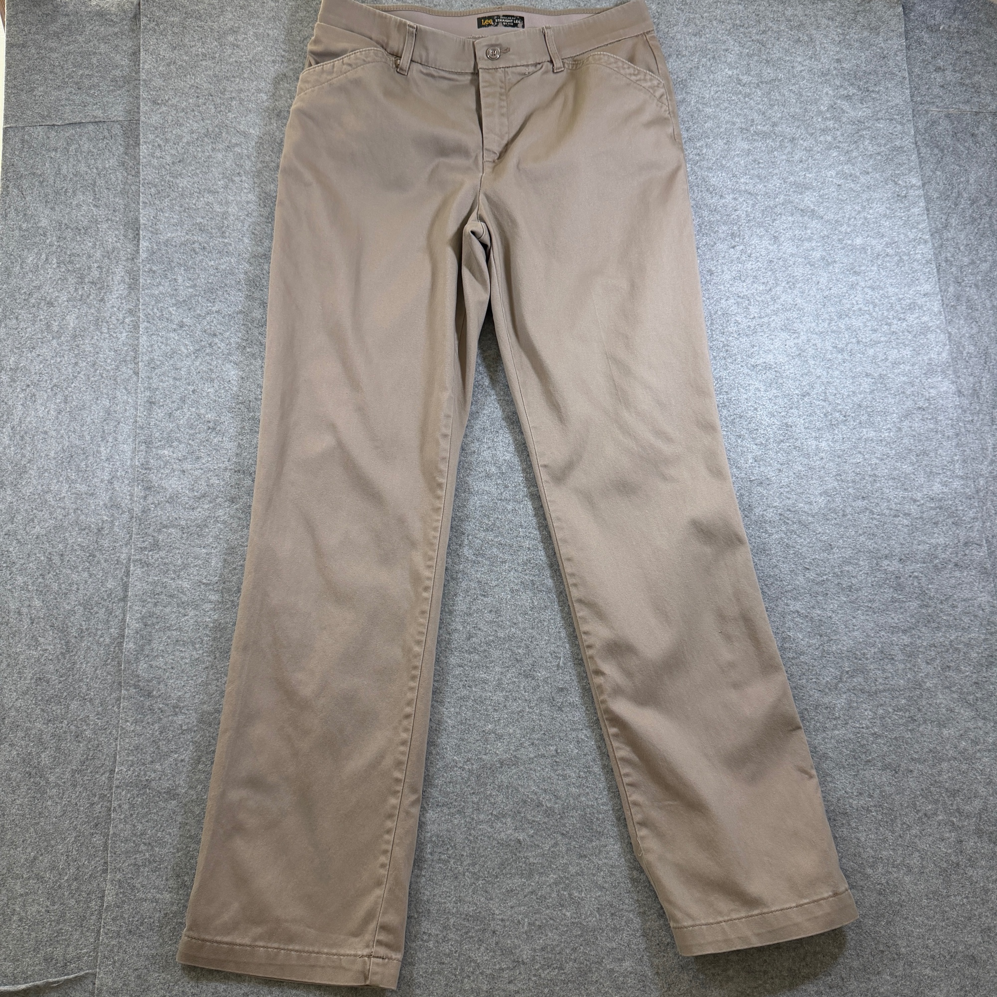 Lee Flex Motion Pants Womens 10 Long Khaki Straight Leg Mid Rise Stretch