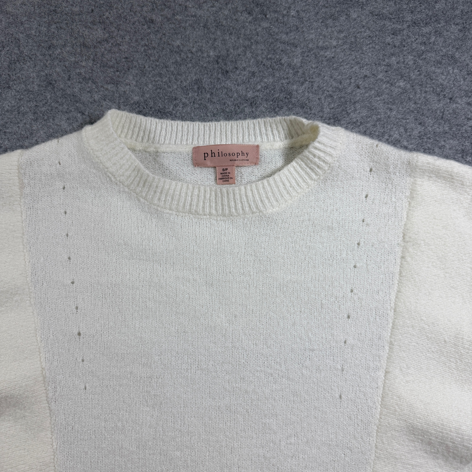 Philosophy Republic Sweater Womens S Ivory Wool Blend Scalloped Ruffle Trim thumbnail 3