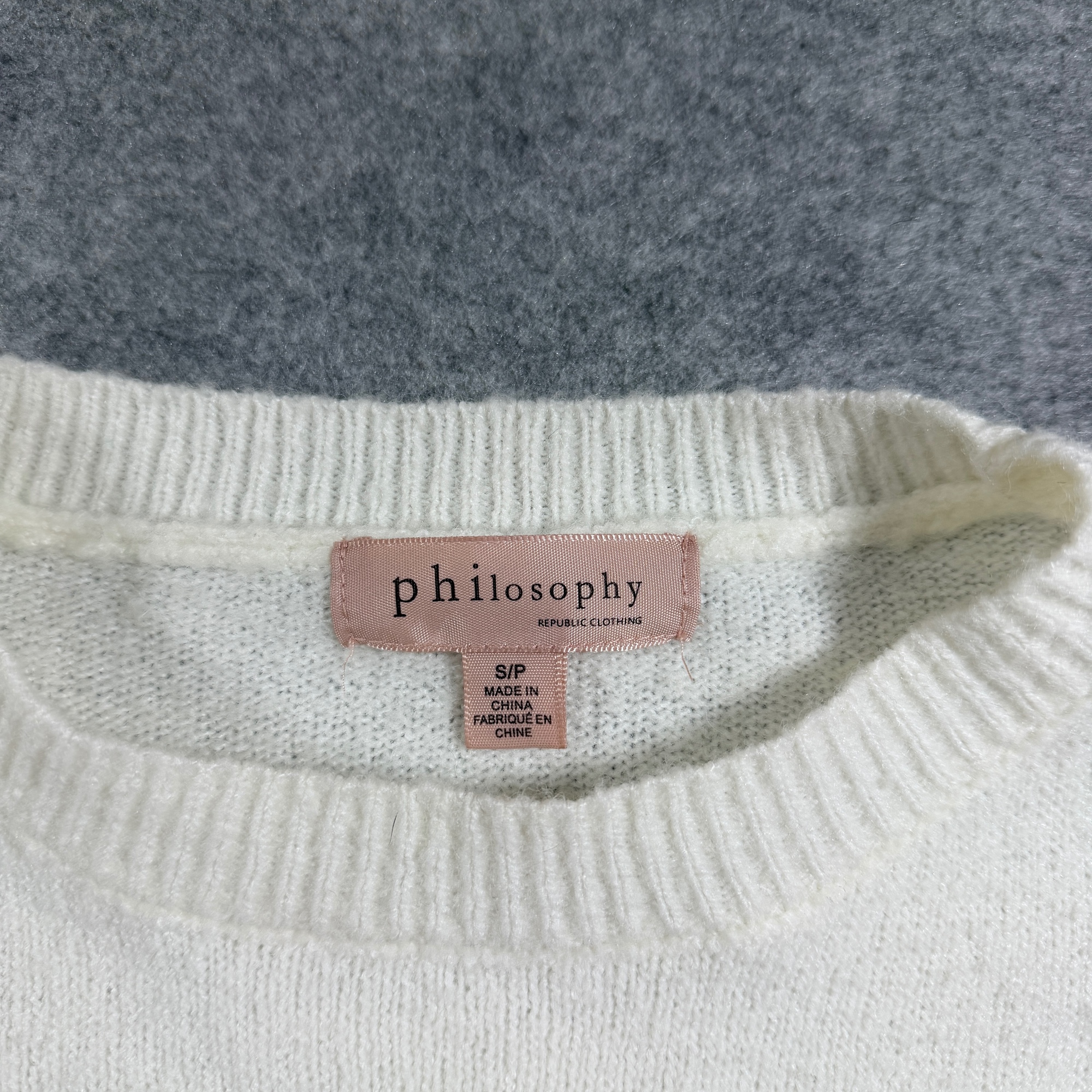 Philosophy Republic Sweater Womens S Ivory Wool Blend Scalloped Ruffle Trim thumbnail 4