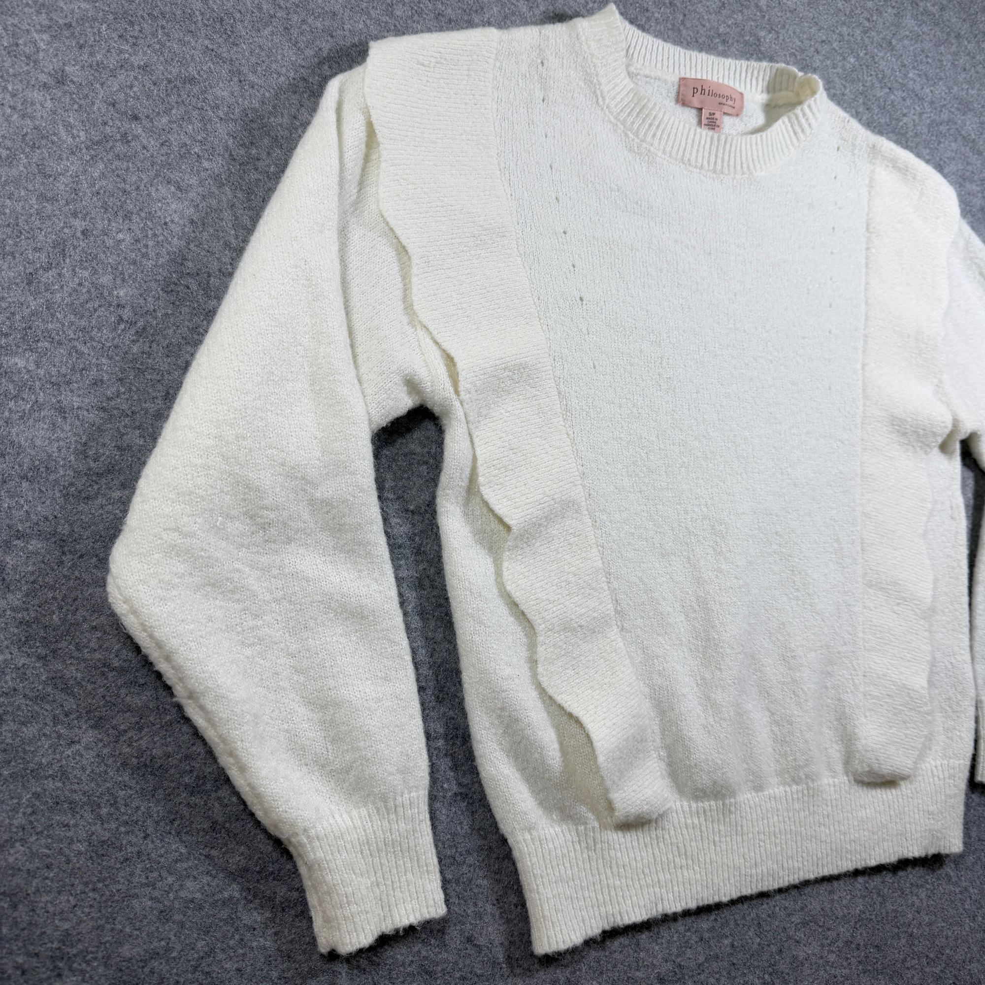 Philosophy Republic Sweater Womens S Ivory Wool Blend Scalloped Ruffle Trim thumbnail 5