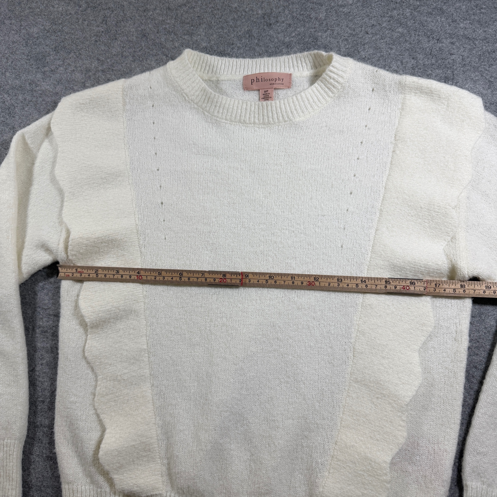 Philosophy Republic Sweater Womens S Ivory Wool Blend Scalloped Ruffle Trim thumbnail 6