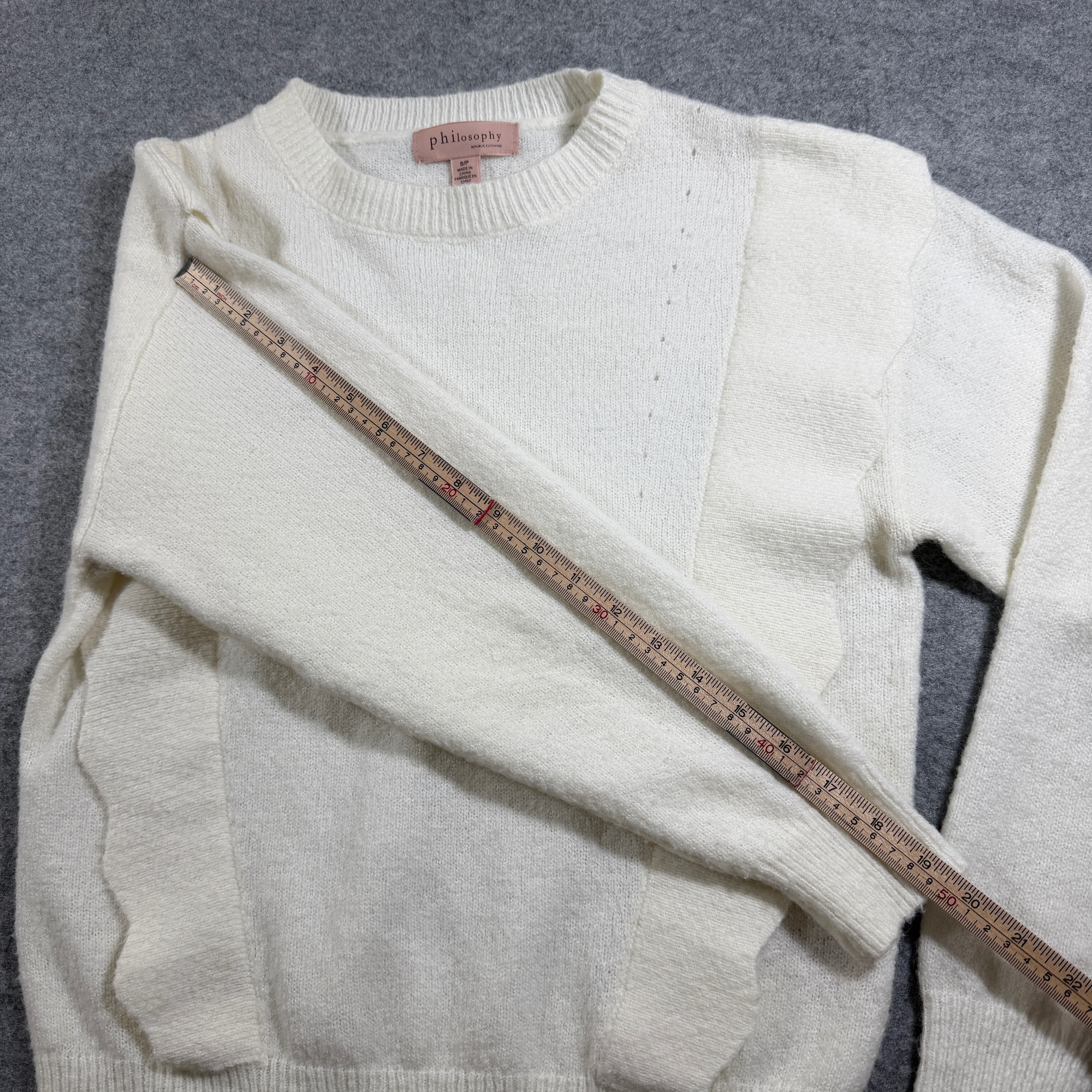 Philosophy Republic Sweater Womens S Ivory Wool Blend Scalloped Ruffle Trim thumbnail 8