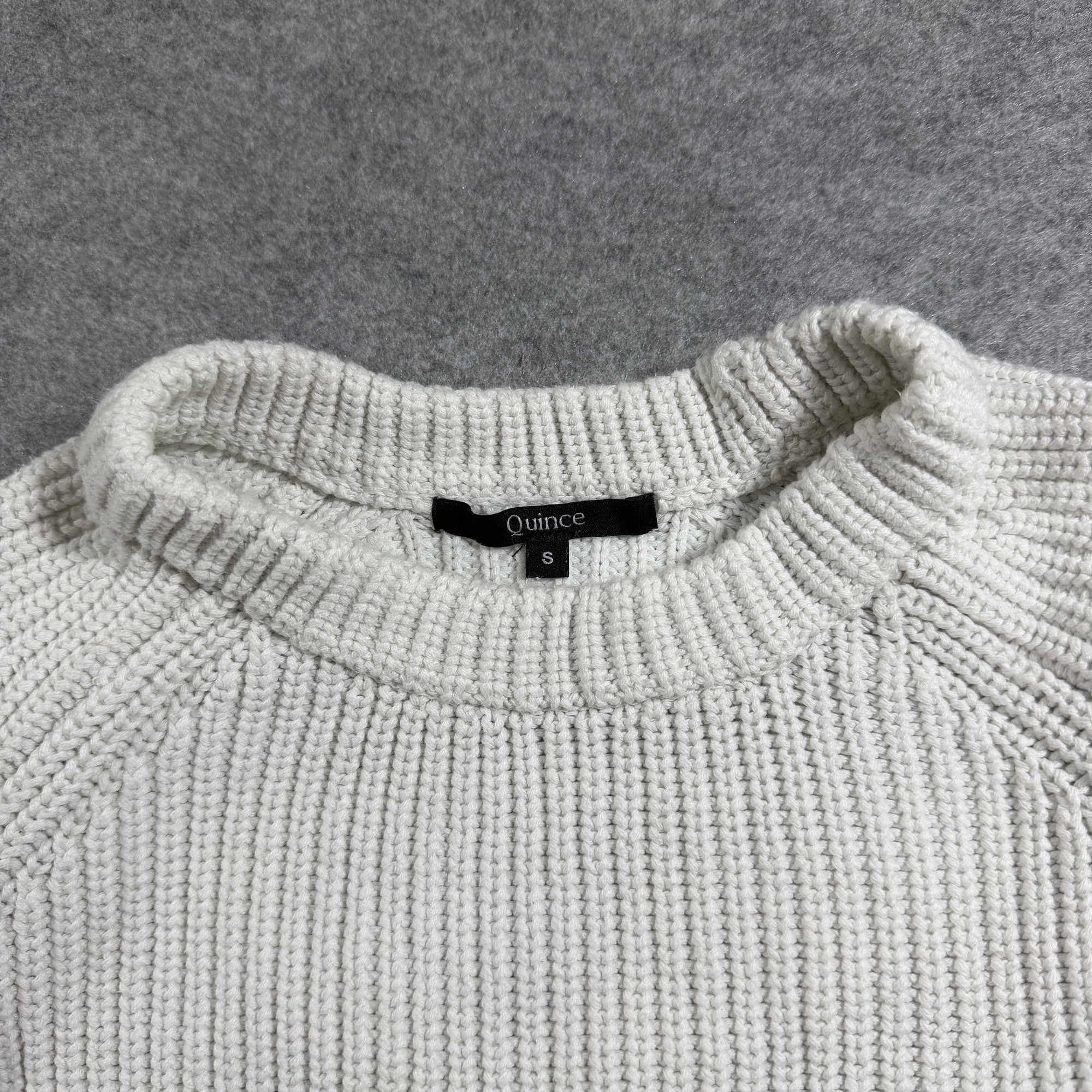 Quince Heavyweight Knit Sweater Womens S Ivory Ribbed Raglan Organic Cotton thumbnail 10