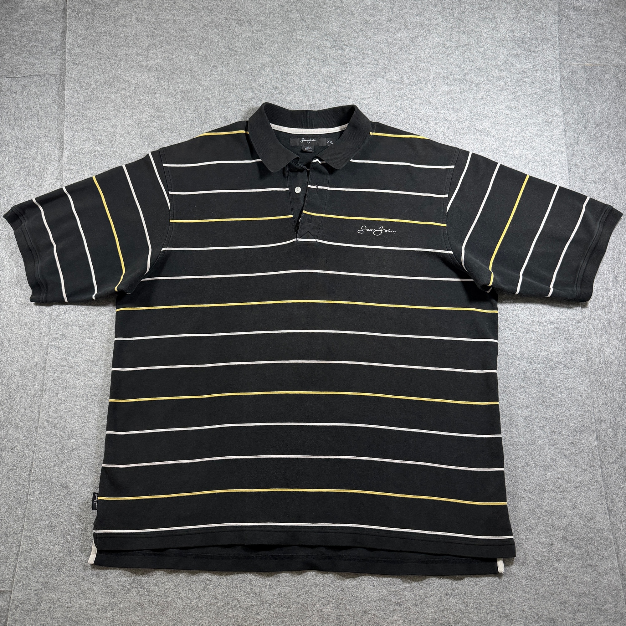 Vintage Sean John Polo Shirt Mens XXL Black Yellow Striped Embroidered Logo