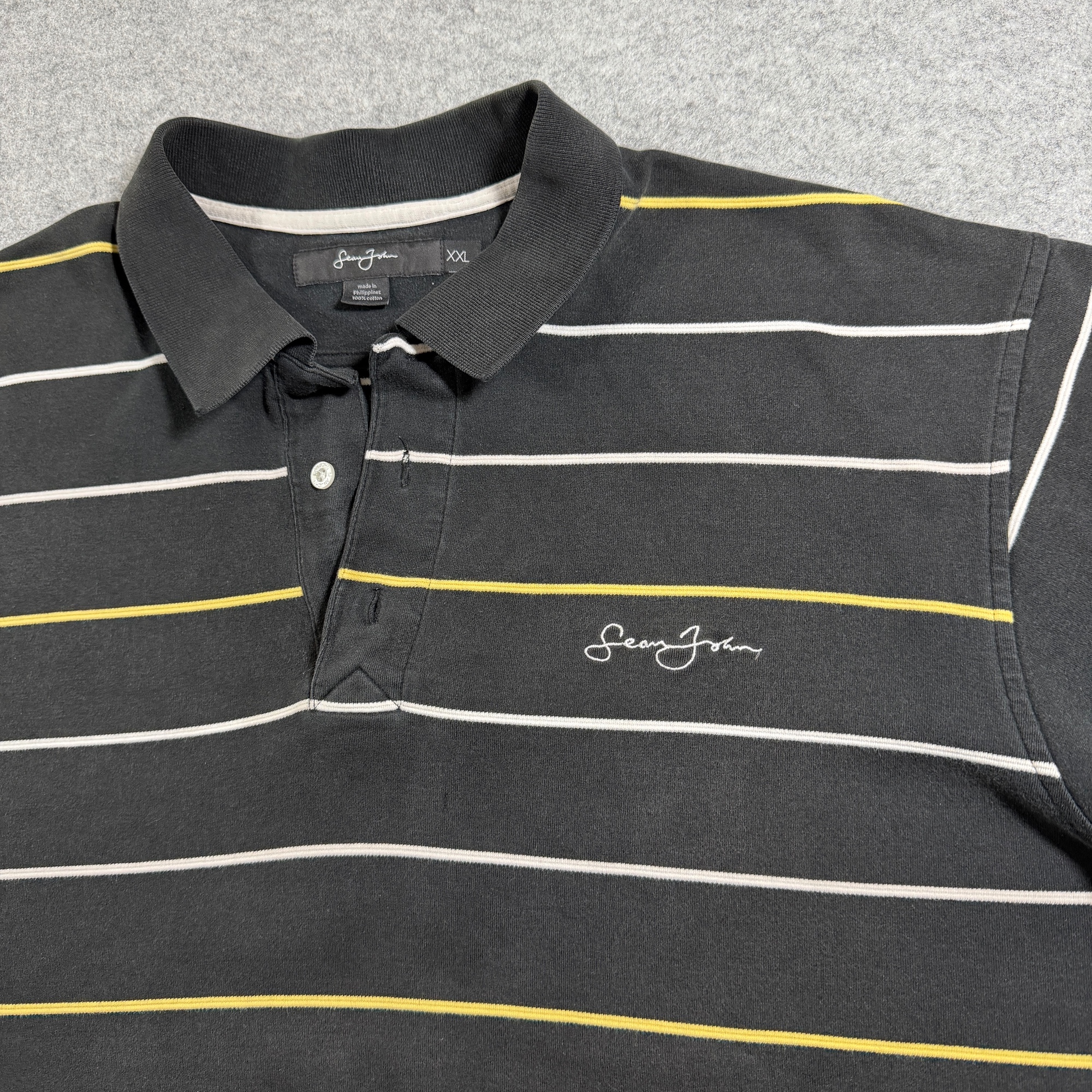 Vintage Sean John Polo Shirt Mens XXL Black Yellow Striped Embroidered Logo thumbnail 4