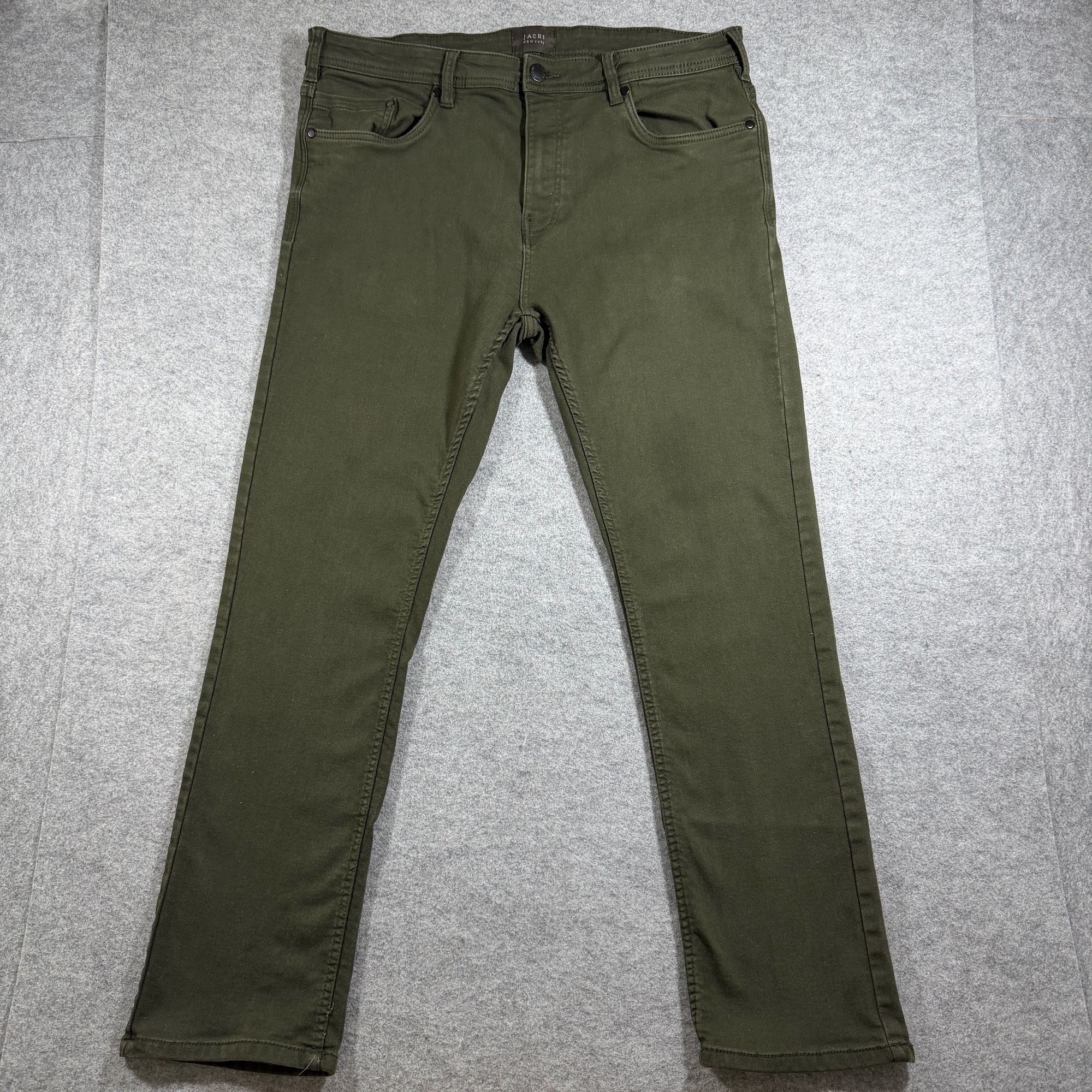 JACHS New York Jeans Mens 38x30 Olive Green Straight Leg Stretch Five Pocket