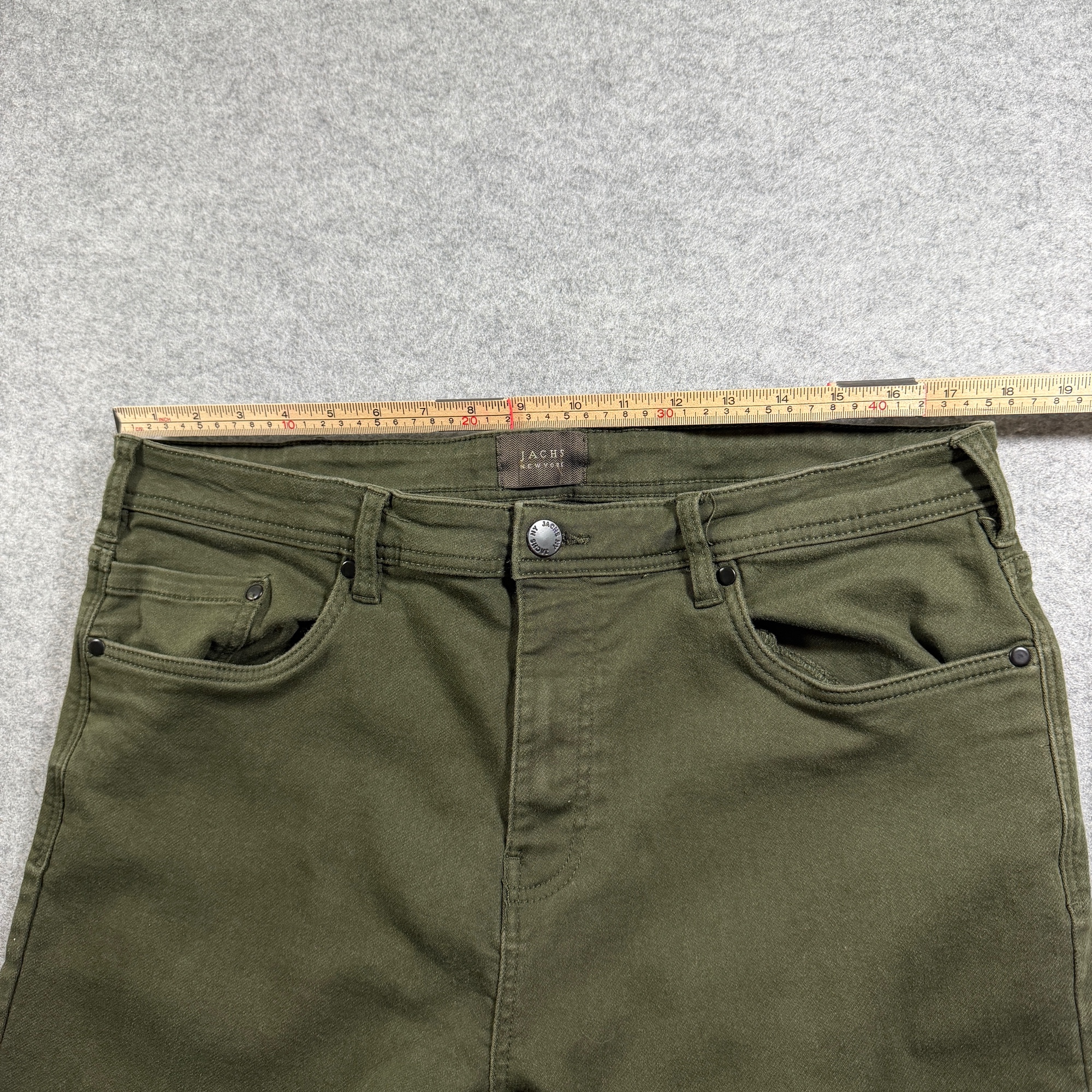 JACHS New York Jeans Mens 38x30 Olive Green Straight Leg Stretch Five Pocket thumbnail 6