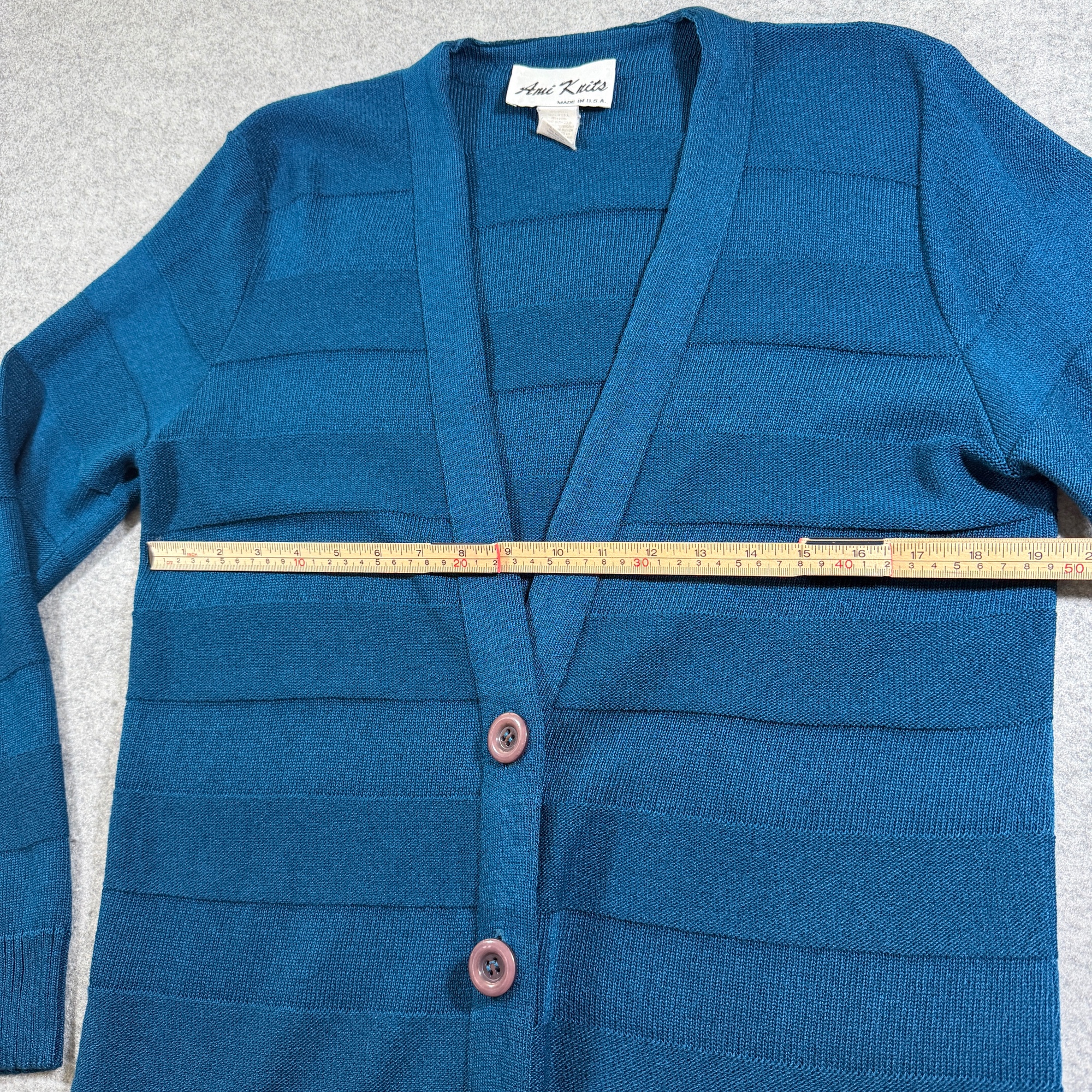 Vintage 80s Ami Knits Long Cardigan Sweater Womens 12 Blue Button Front USA Made thumbnail 6