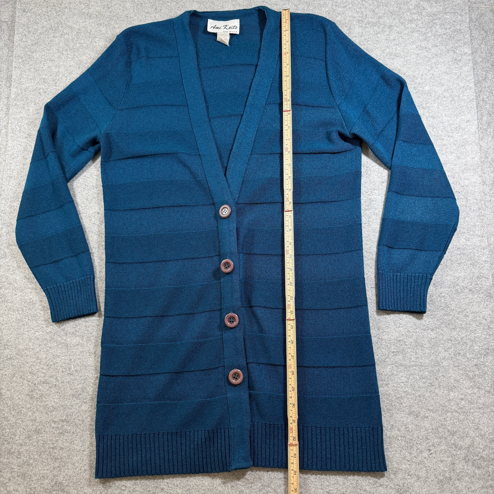Vintage 80s Ami Knits Long Cardigan Sweater Womens 12 Blue Button Front USA Made thumbnail 7