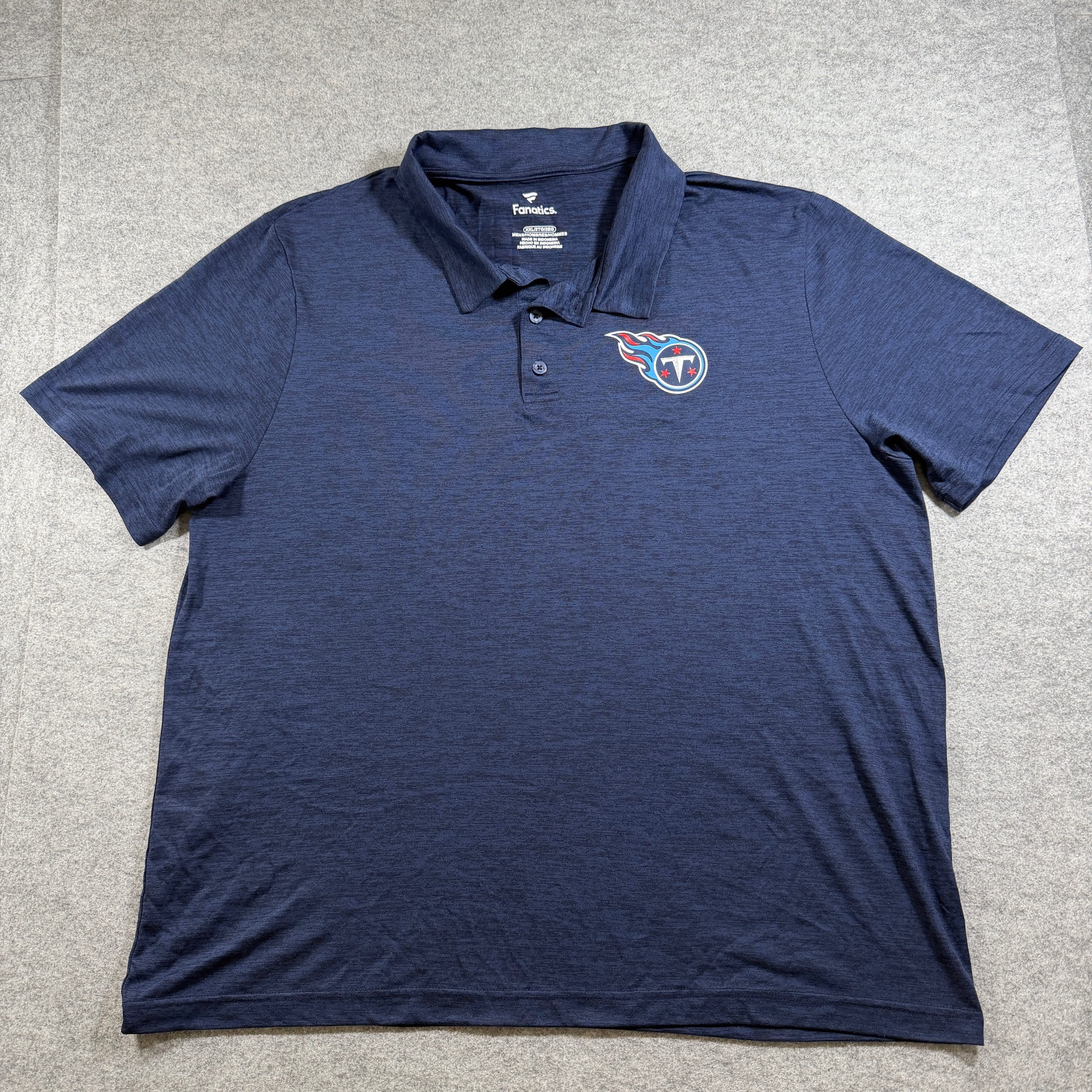 Fanatics Titans Polo Shirt Mens XXL Navy Blue Two Button Breathable Stretch